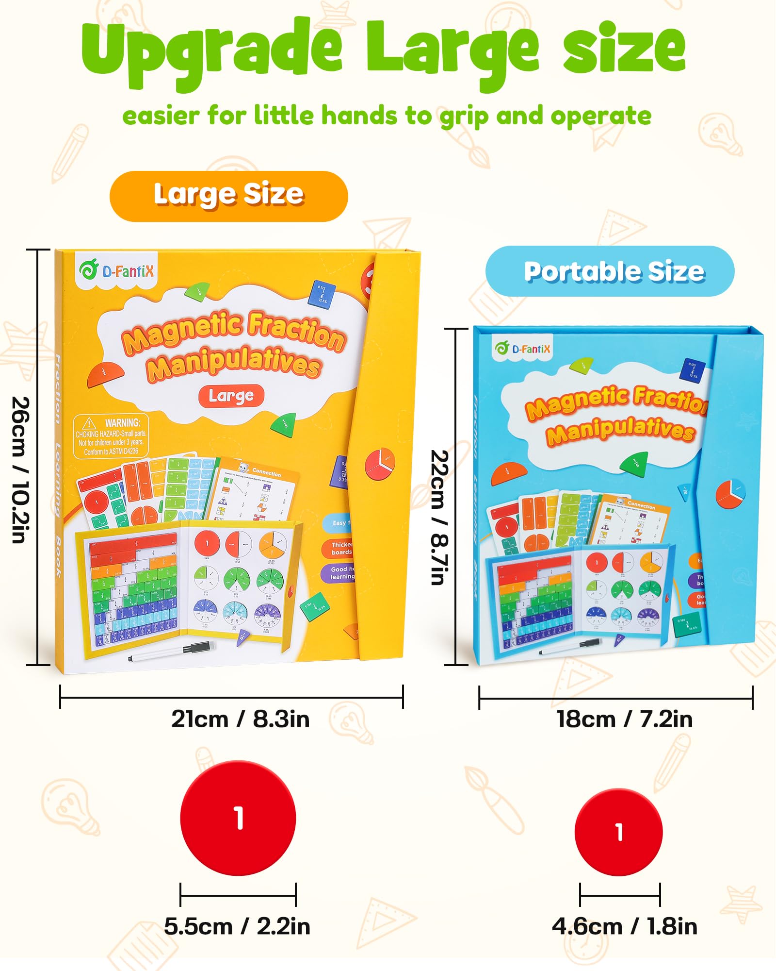 D-FantiX Large Magnetic Fraction Demonstration Book, Magnetic Fraction Tiles & Fraction Circles Set, Montessori Fraction Manipulatives Learning Tools for Elementary School Kids Students