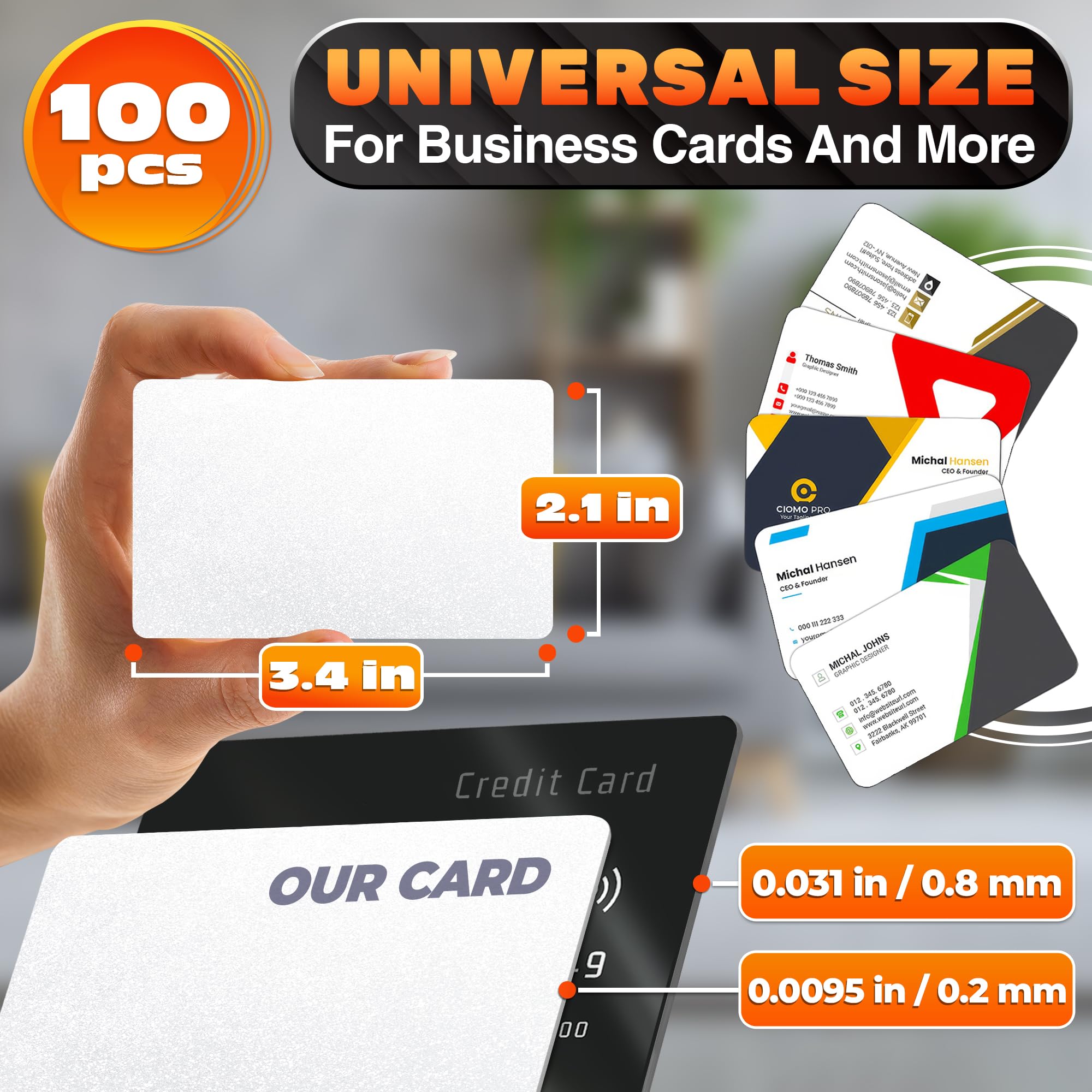 100 Pcs Sublimation Business Card Blanks – Double-Sided Sublimation Blanks for Printing of Logos, Nameplates, and Custom Gifts – Quality Ultra-Thin Aluminum Alloy Cards in Pearl Color