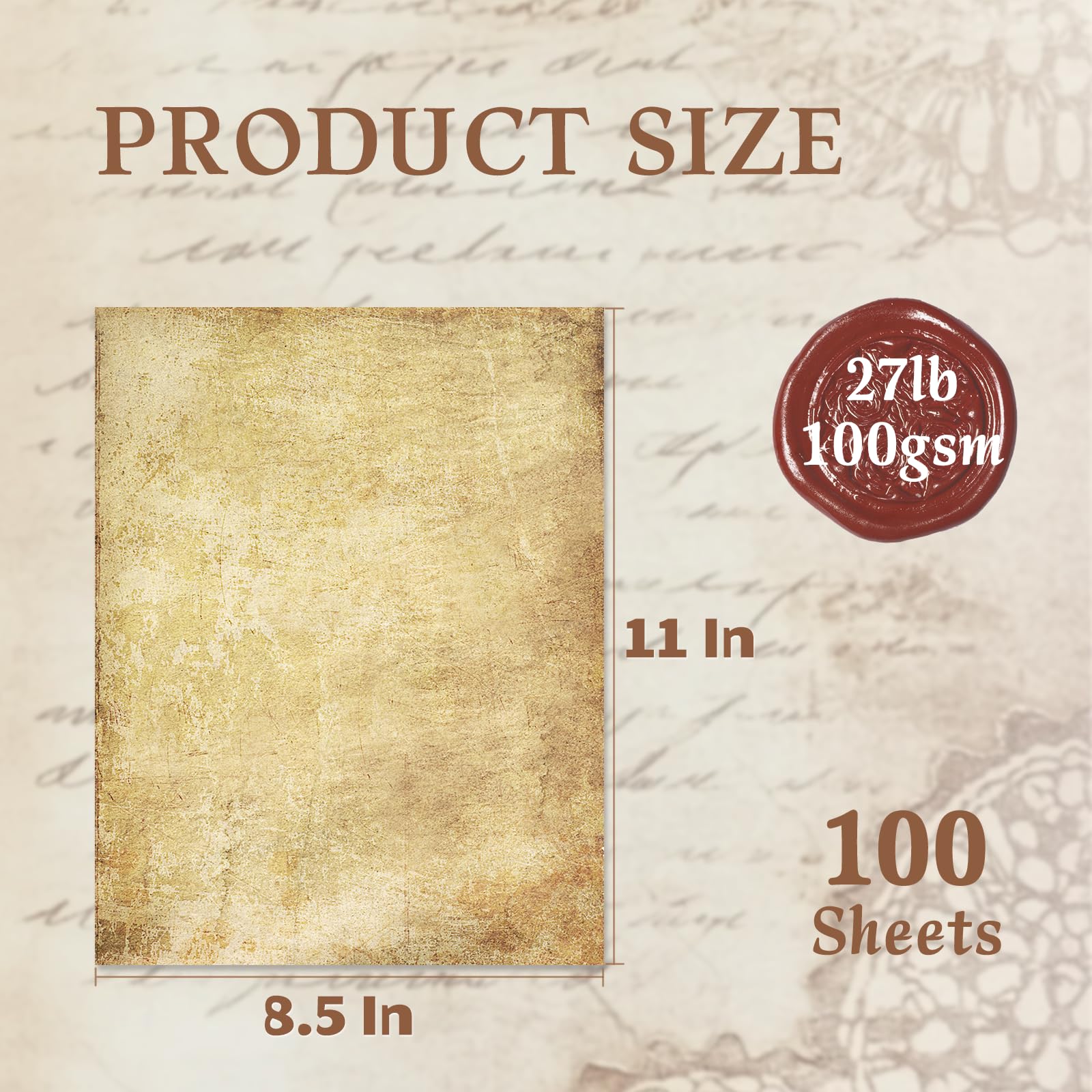 Goefun Vintage Stationery Paper, Parchment Printer Paper 8.5 x 11, 100 Sheets Aged Stationery for Letter Writing, Certificates, Diplomas, Resumes, Crafts（100 GSM）