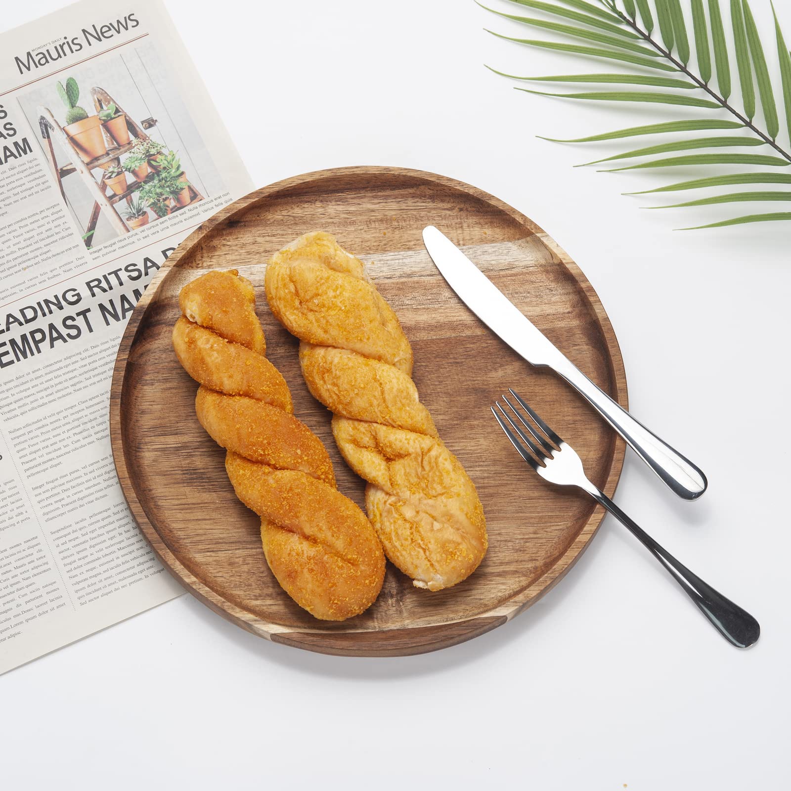 YANGQIHOME Acacia Wood Serving Tray, Round Wooden Platter for Food, Snack, Bread, Cheese, 35 cm Kitchen Serving Tray