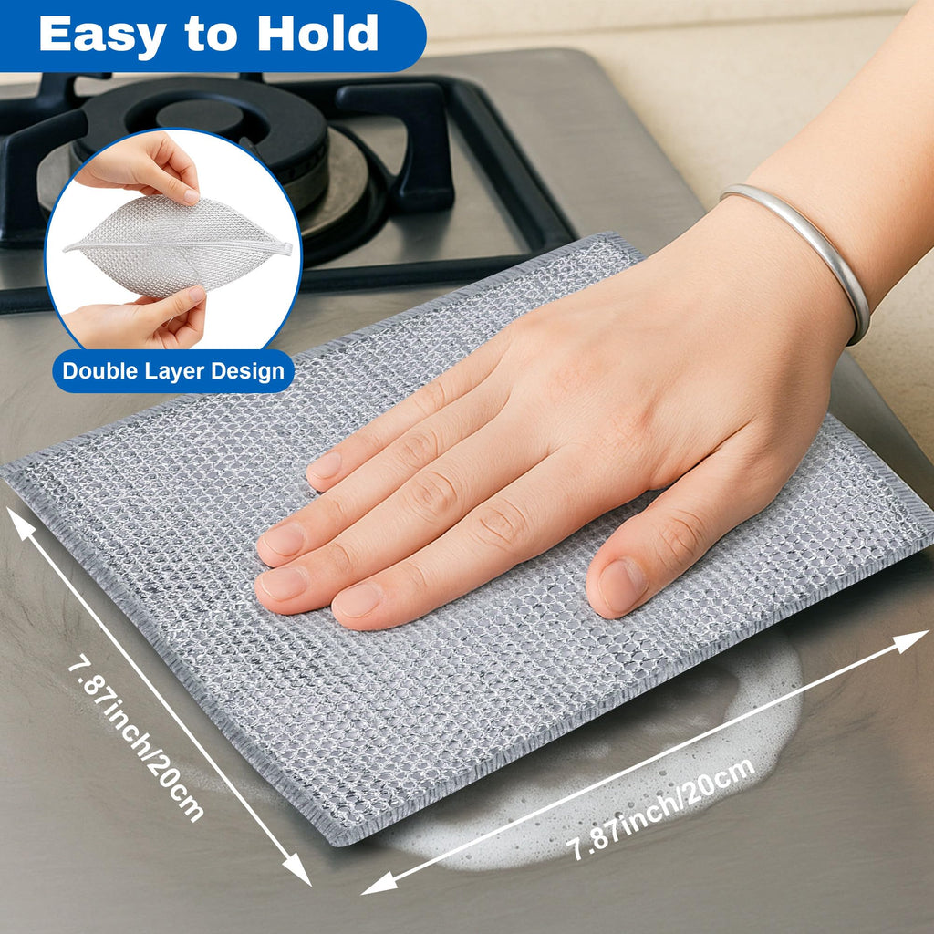 36 Pcs Cleaning Cloths for Wet & Dry, 20 x 20cm Non Scratch Steel Wire Dishwashing Rag, Double Sided Mesh Metal Dish Cloth, Multipurpose Wire Miracle Cleaning Cloths for Kitchen, Cookware, Dishes