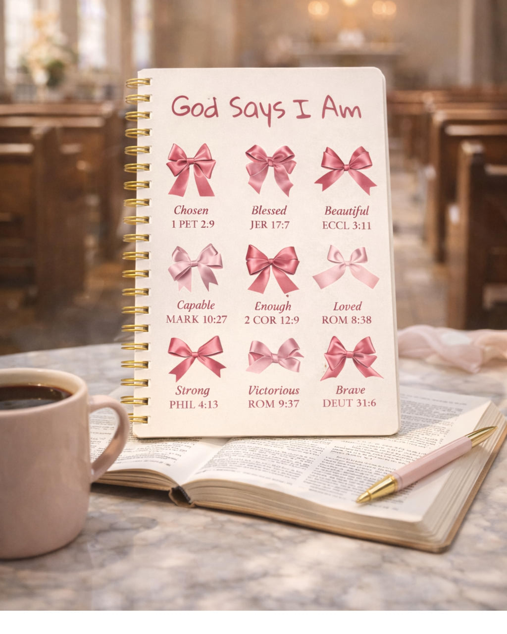 Bible Prayer Journal for Women, Pink Christian Notebook with Lines Gifts for Girls, Bible Study Supplies Guide Accessories, Preppy Bow Stuff Cute Church Spiral Notebook for Bible Notes, 5.5 X 8.3