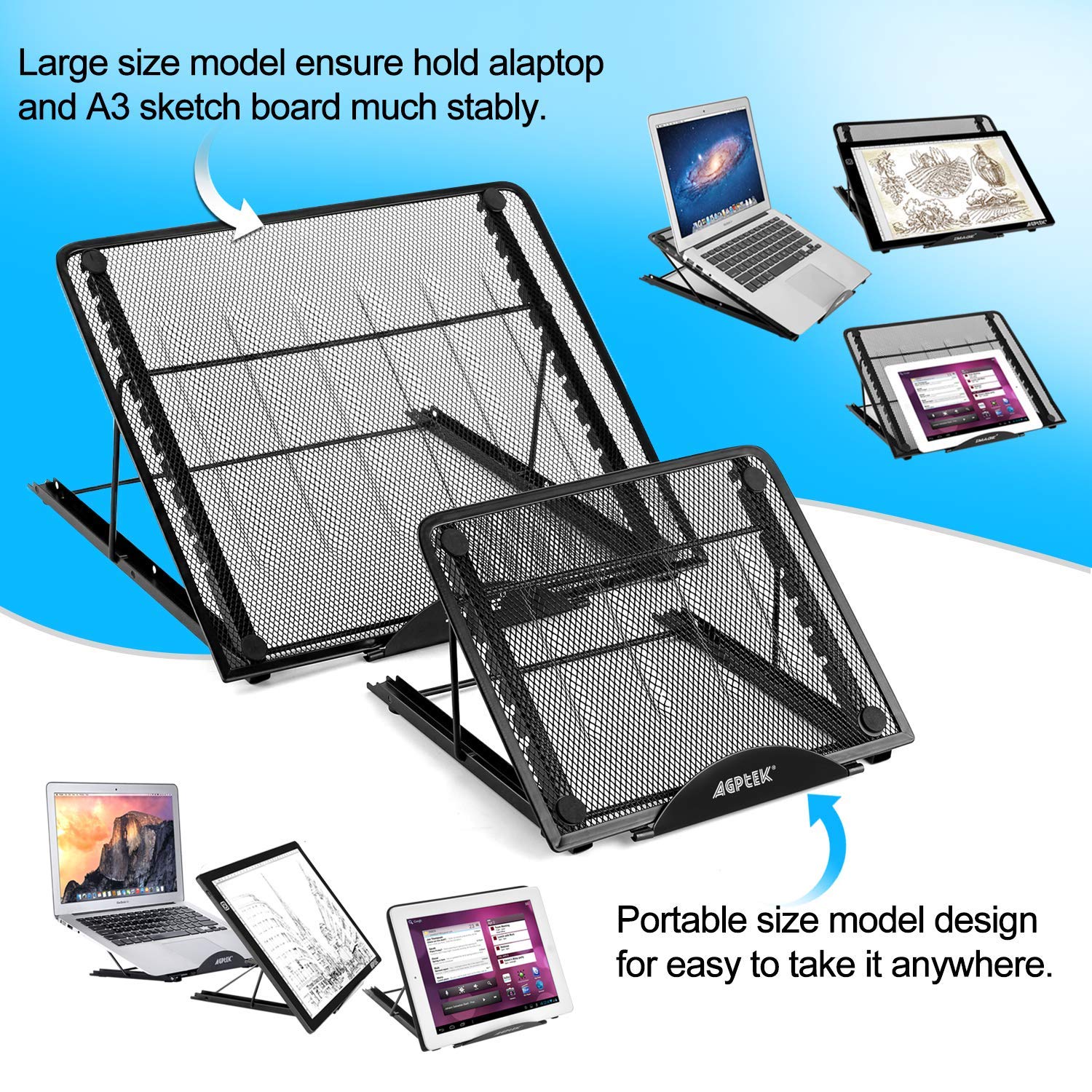 IMAGE Large Version Ventilated Adjustable Light Box Laptop Pad Stand, Multifunction (12 Angle Points) Skidding Prevented Tracing Holder for AGPtek/Huion A3 A4 LED Light Board and Tracing Ligh Box Pad