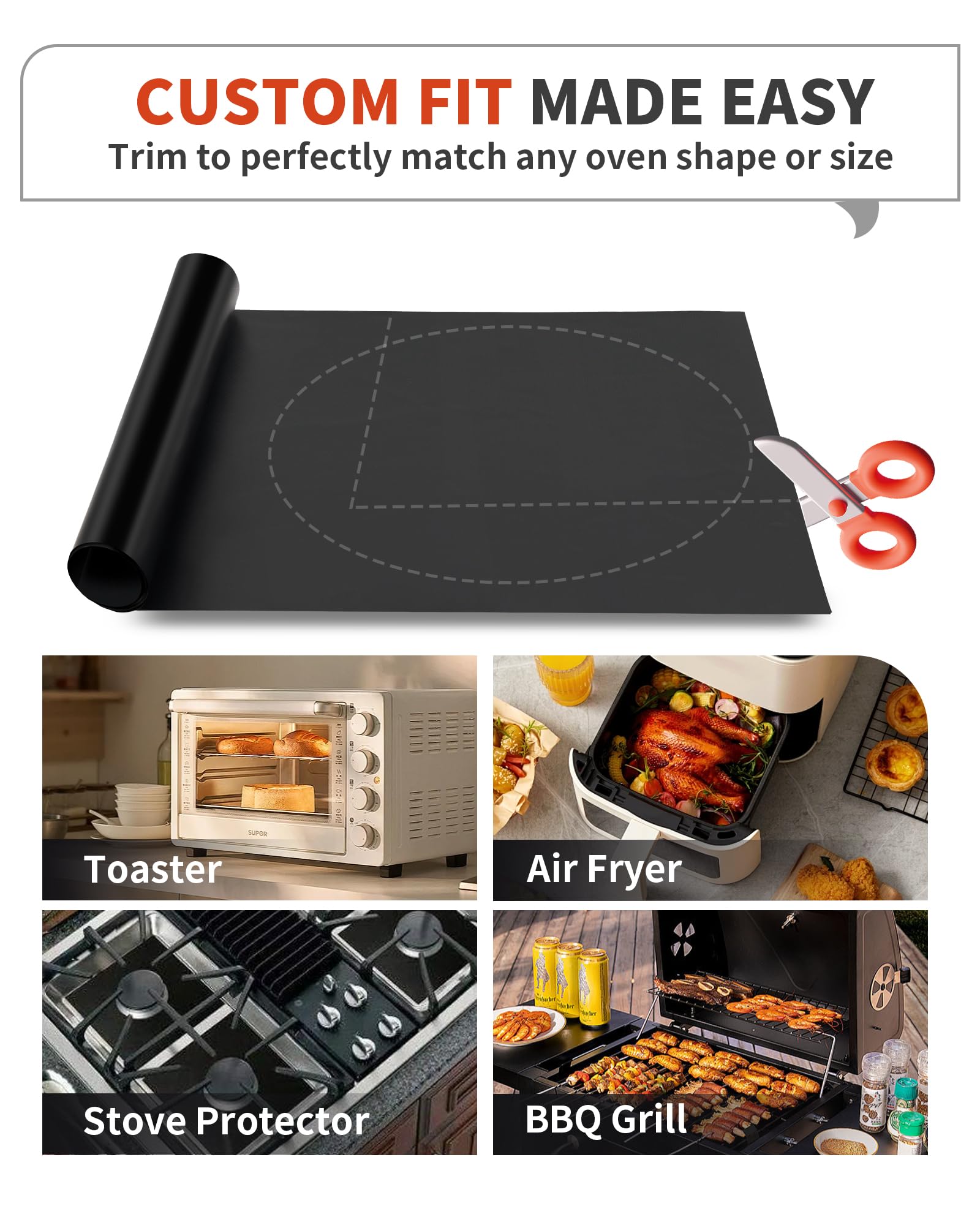 4 Pack Oven Liners for Bottom of Oven, 17x25 Large Heavy Duty Non-Stick Reusable Oven Mat for Electric, Gas, Toaster & Convection Ovens - BPA & PFOA Free, Dishwasher Safe, Kitchen Essentials,Black
