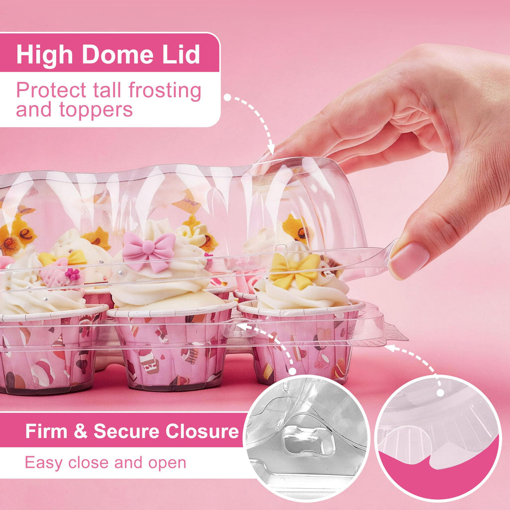 LotFancy Mini Cupcake Containers, 12 Count, 40 Pack, Dozen Clear Plastic Cupcake Holder with Detachable Lid, High Dome, BPA Free - MINI SIZE