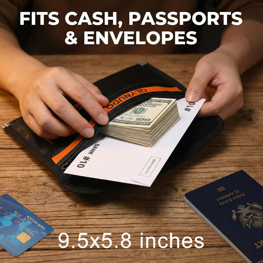 Small Fireproof Money Bag for Cash (9.5 x 5.8"), 4200°F Upgraded Fireproof Bag Set for Valuables - Passport, Documents & Cards (2-Pack Black), Waterproof Lining & Zipper