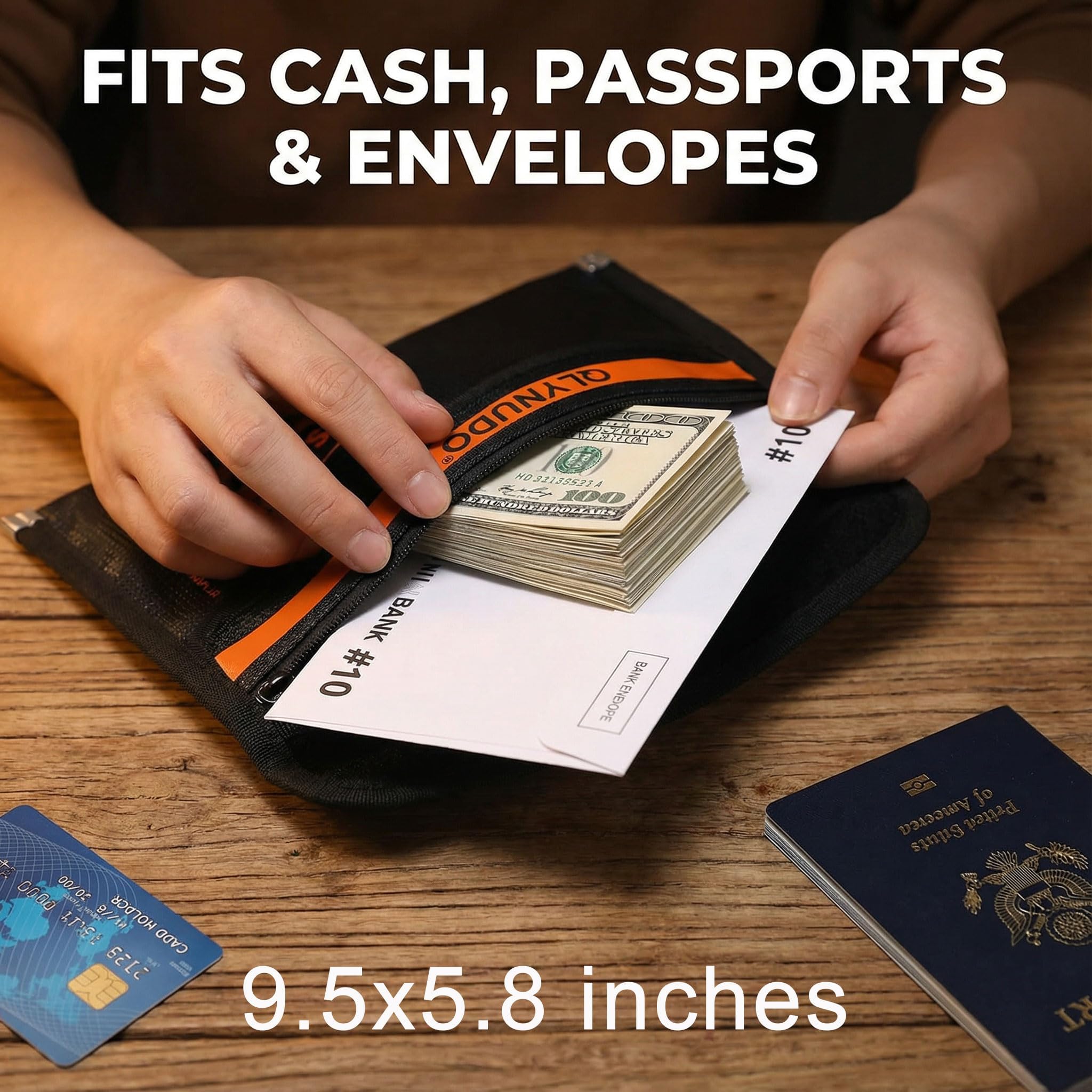 Small Fireproof Money Bag for Cash (9.5 x 5.8"), 4200°F Upgraded Fireproof Bag Set for Valuables - Passport, Documents & Cards (2-Pack Black), Waterproof Lining & Zipper