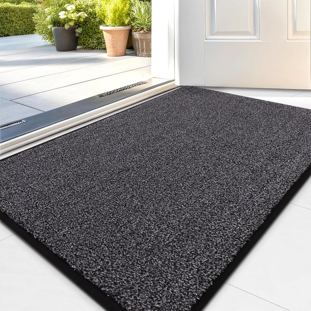 Kitinjoy Indoor Door Mat 20"x32", Dirt Resistant and Absorbent Non-Slip Rubber Backing Front Door Mat,Washable Low-Profile Doormat Entrance Mat for Entryway, Black