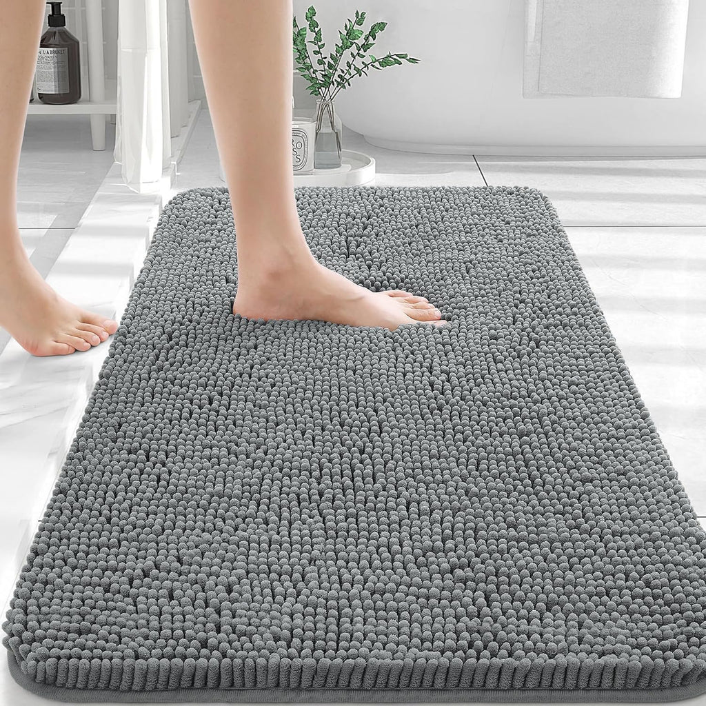 OLANLY Chenille Bath Mat 20" x 30", Extra Soft Absorbent Plush Bathroom Mat, Rubber Backing Quick Dry, Machine Washable Bath Mats for Bathroom Floor, Tub and Shower, Home Decor Accessories, Grey