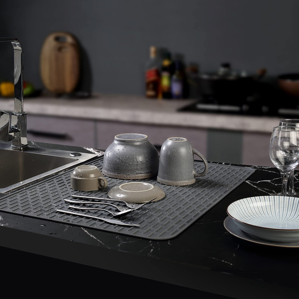To encounter Silicone Dish Drying Mat - Extral Large 24" x 18" - Set of 2 Flexible Rubber Drying Mat, Heat Resistant Silicone Trivet, Countertop Mat, Dish Draining Mat, Sink Mat