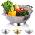 Kyraton Stainless Steel Colander 5 Quart, Professional Strainer with Heavy Duty Handles and Self Draining Solid Ring Base for Pasta, Spaghetti, Berry, Veggies, Fruits, Noodles, Salads Dishwasher Safe