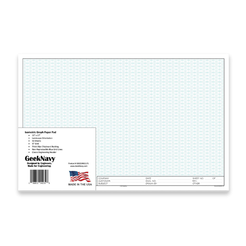 Isometric Graph Paper Pad, 50 Sheets, 0.25" Grid, for Professionals, Students, and Enthusiasts by GeekNavy (11" X 17" Landscape, 1-Pack)