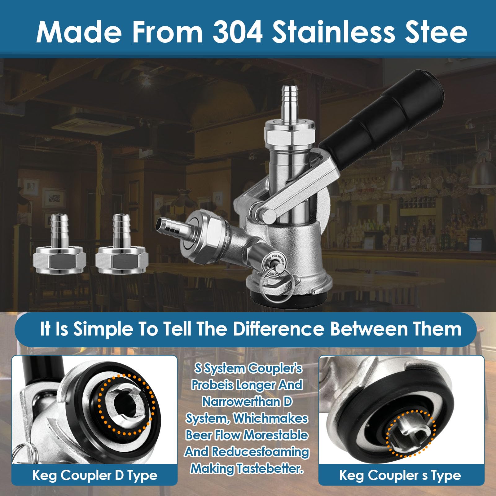 AGJIQ D Type Keg Coupler, Beer Keg Coupler with D Type System & Safety Pressure Relief Valve, Compatible with Sankey D Keg Tap Dispenser & Draft Beer Dispenser