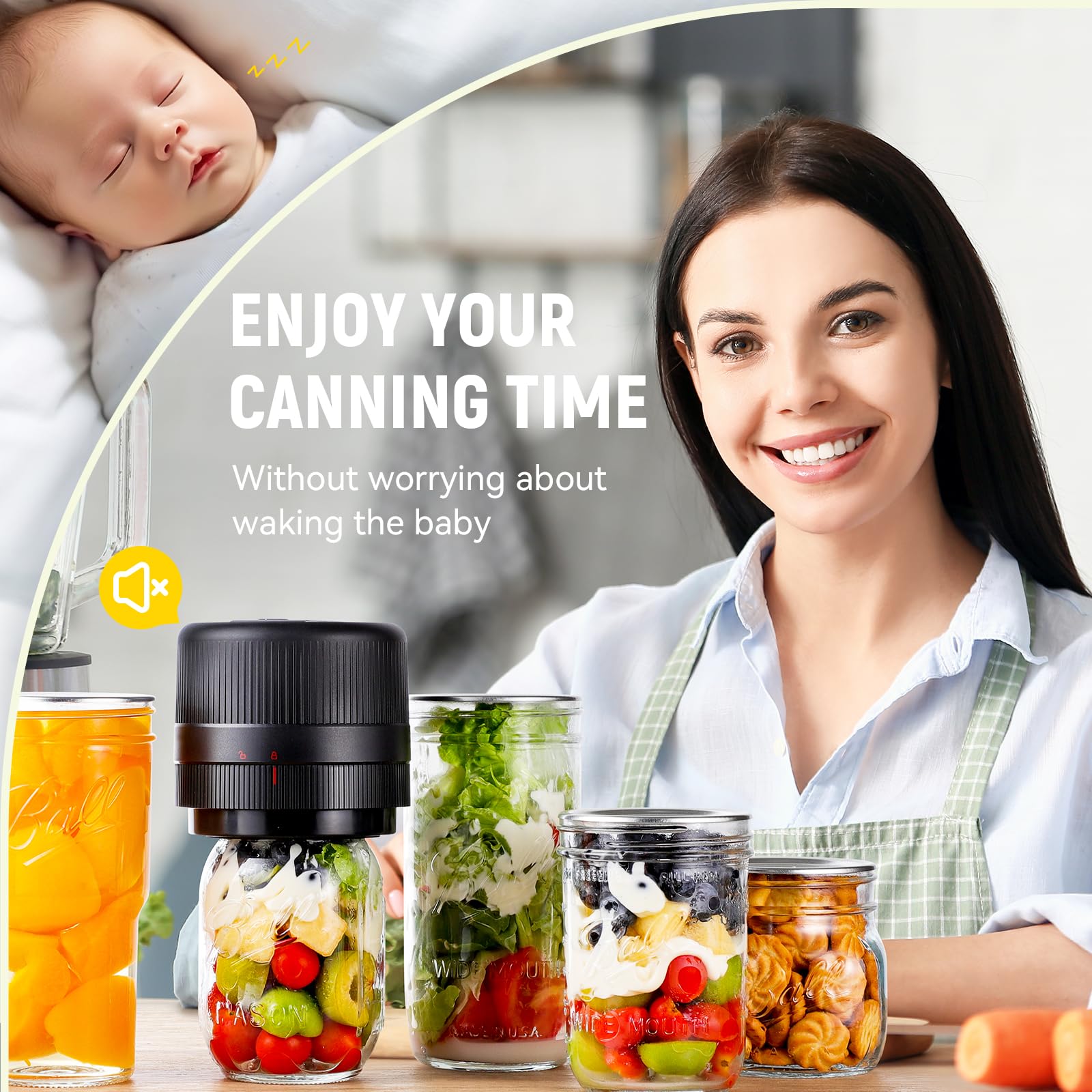 Yonktoo Electric Mason Jar Vacuum Sealer Kit with Auto-Stop Cordless One-Button Vacuum Sealer for Wide & Regular Mouth Jars, LED Display, Includes 8 Lids for Food Storage & Canning
