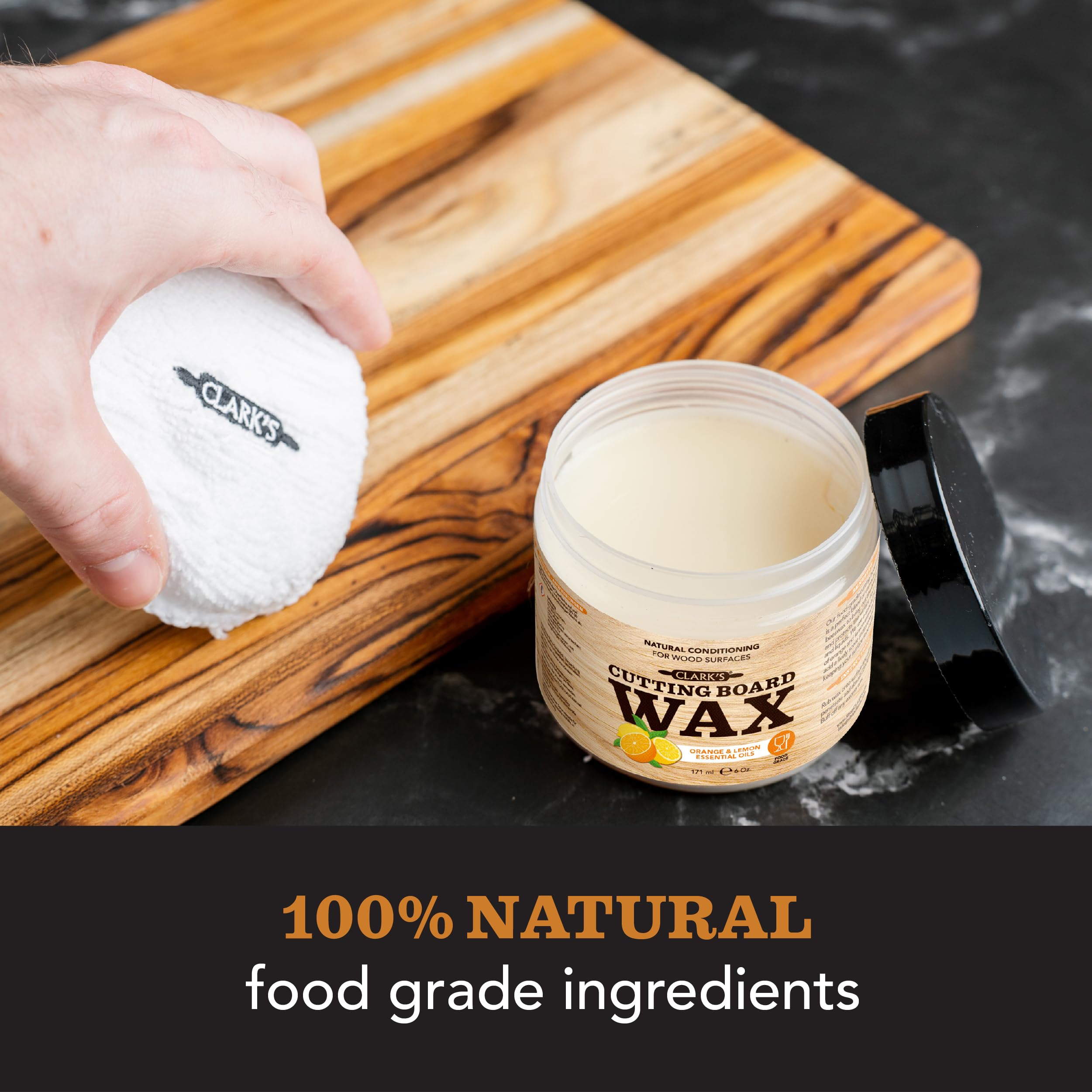 CLARK'S Cutting Board Finish Wax (6oz) | Enriched with Lemon & Orange Oils | Made with Natural Beeswax and Carnauba Wax | Butcher Block Wax