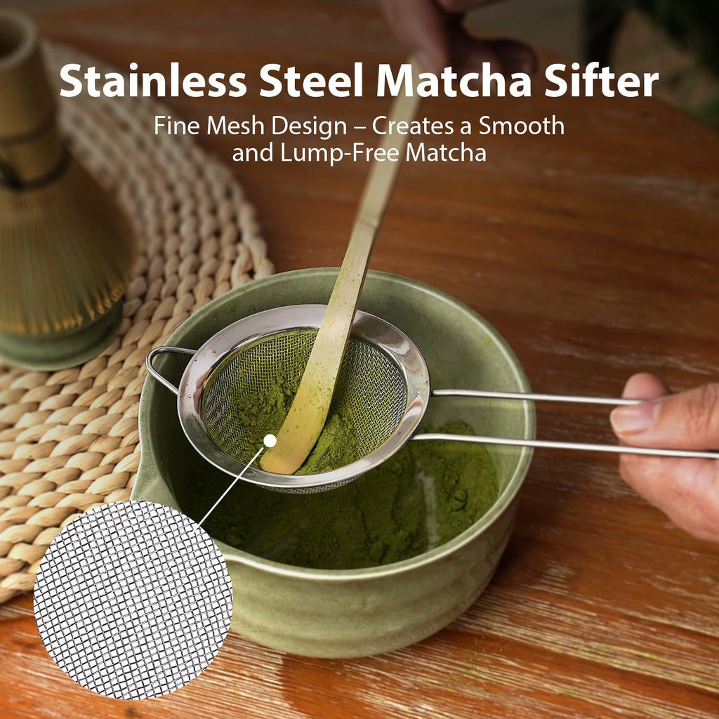 Matcha Whisk Set, Matcha Kit Japanese Tea Set Includes Matcha Bowl with Spout, Matcha Whisk Holder (Chasen), Bamboo Matcha Whisk and Bamboo Scoop, Ceramic Matcha Kit for Tea Lovers
