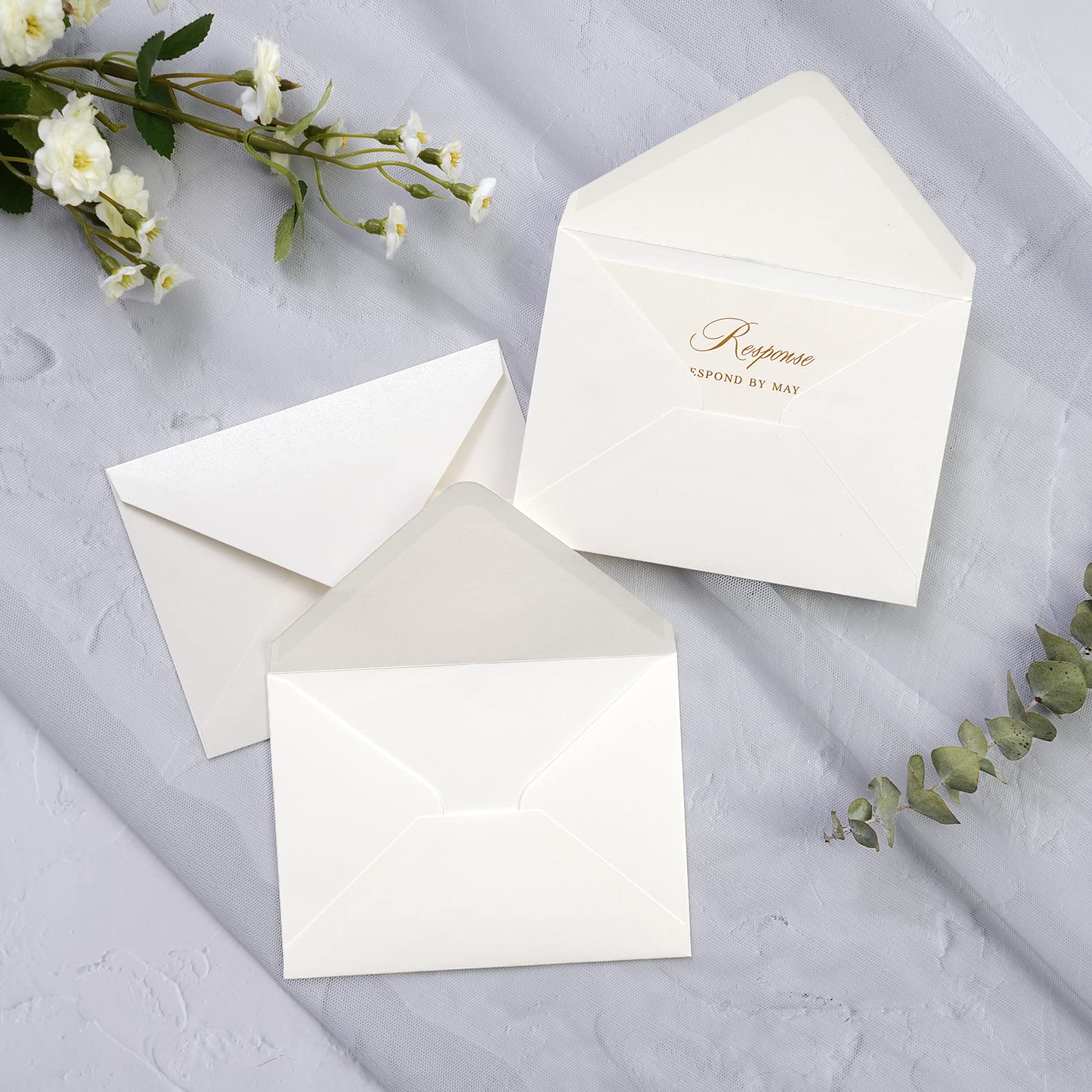 PONATIA 50 Pack A1 Envelopes, 3.62 x 5.2'' Ivory Envelopes Perfect for Weddings Cards, RSVP Cards, Response Cards, Baby Showers, Thank You Notes, Photos and any 3.5x5" inserts