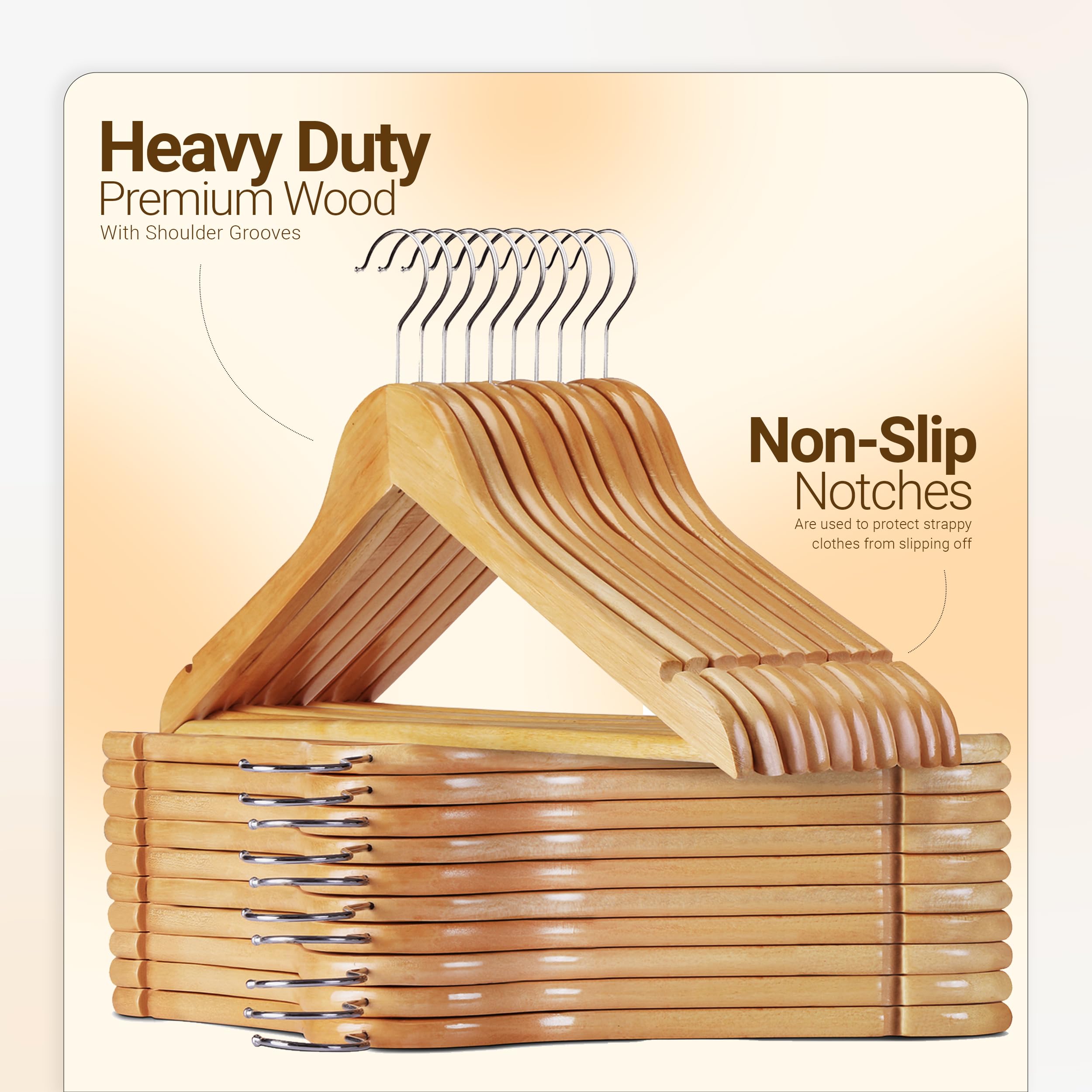 Utopia Home Premium Wooden Hangers 20 Pack - Heavy Duty & Durable Coat Hanger - Wood Hanger with 360-Degree Rotatable Hook - Clothes Hangers with Non-Slip Shoulder Notches For Shirts & Coats (Natural)