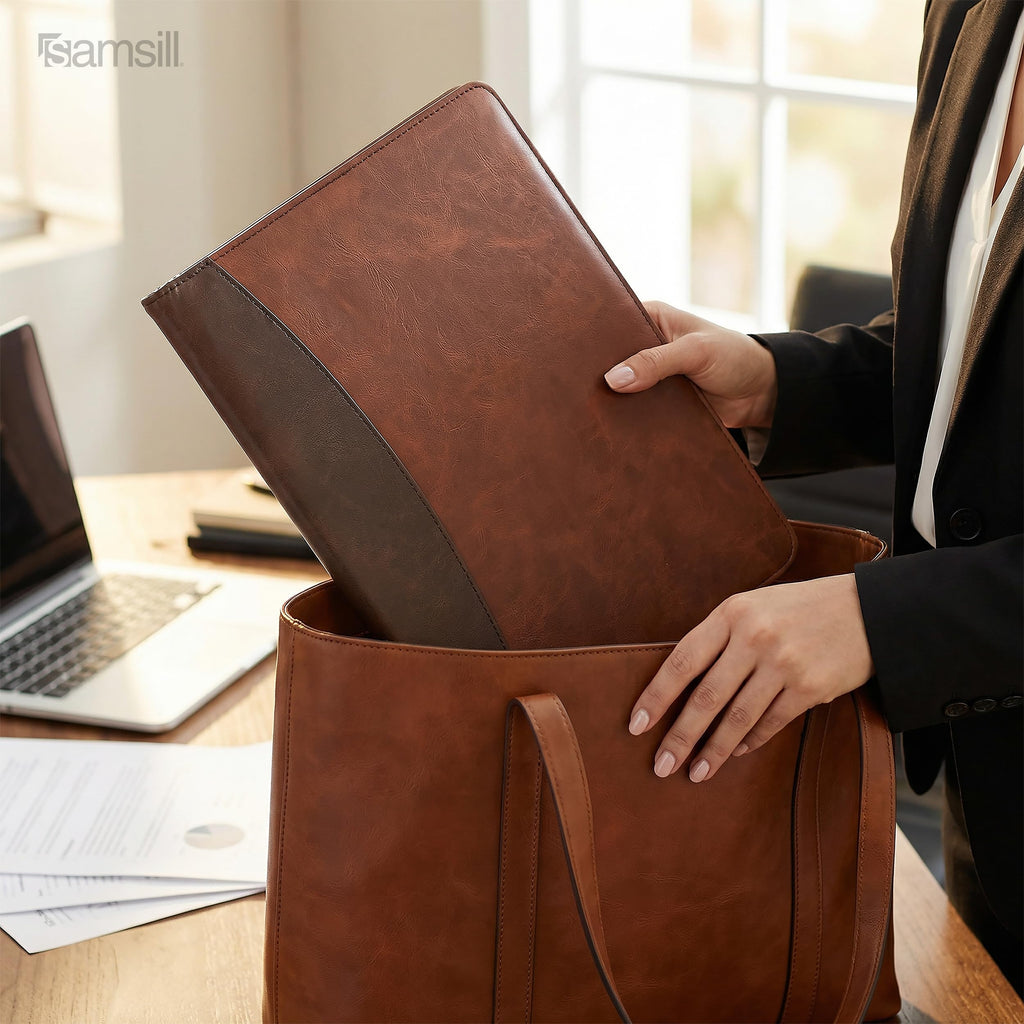 Samsill Two-Tone Padfolio, Resume Portfolio, Business Portfolio, with 8.5 x 11 Writing Pad, Brown and Dark Brown