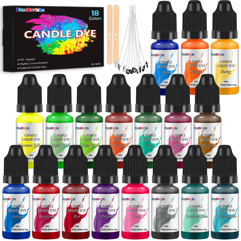 FansArriche Candle Dye - 18 Colors Oil-Based Liquid Candle Dye for Candle Wax, Highly Concentrated Candle Color for DIY Candle Making