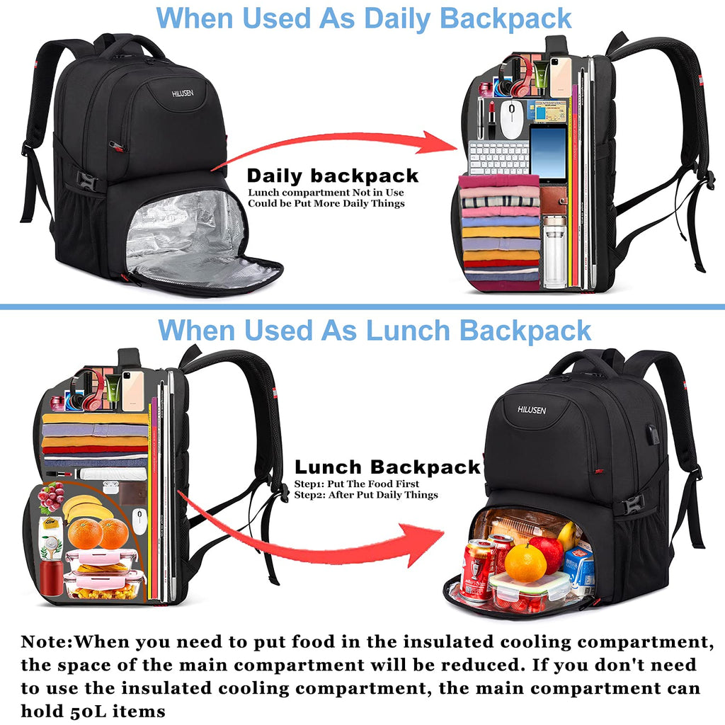 Extra Large Travel Laptop Backpack 50L,Lunch Backpack Business Work Backpack for Men Women with USB Charging Port,Water Resistant TSA Friendly Big 17.3 inch Computer Bag College School Bookbags Black