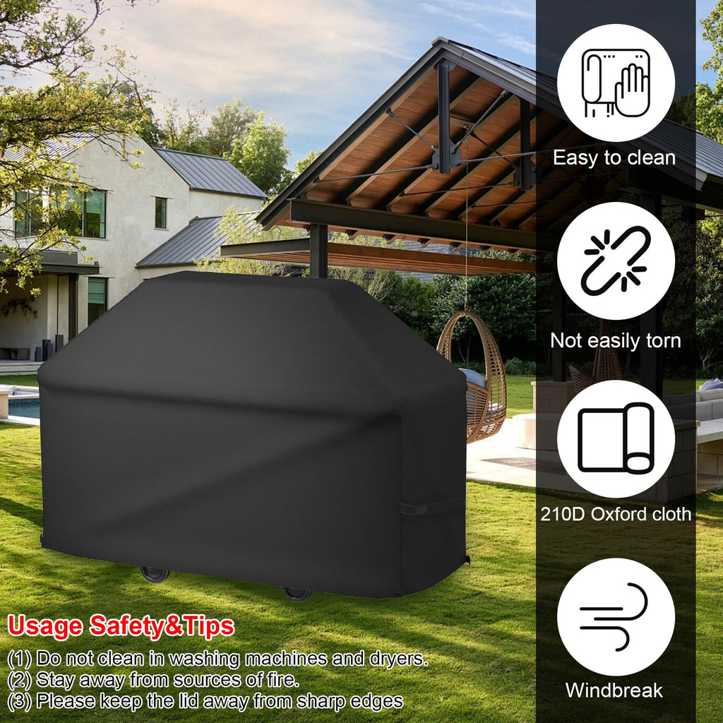 Heavy Duty BBQ Grill Cover,Rip Proof Barbecue Gas Cover with Hook and Loop Straps and Adjustable Drawstring for Outdoor Grill, Waterproof, Weather Resistant
