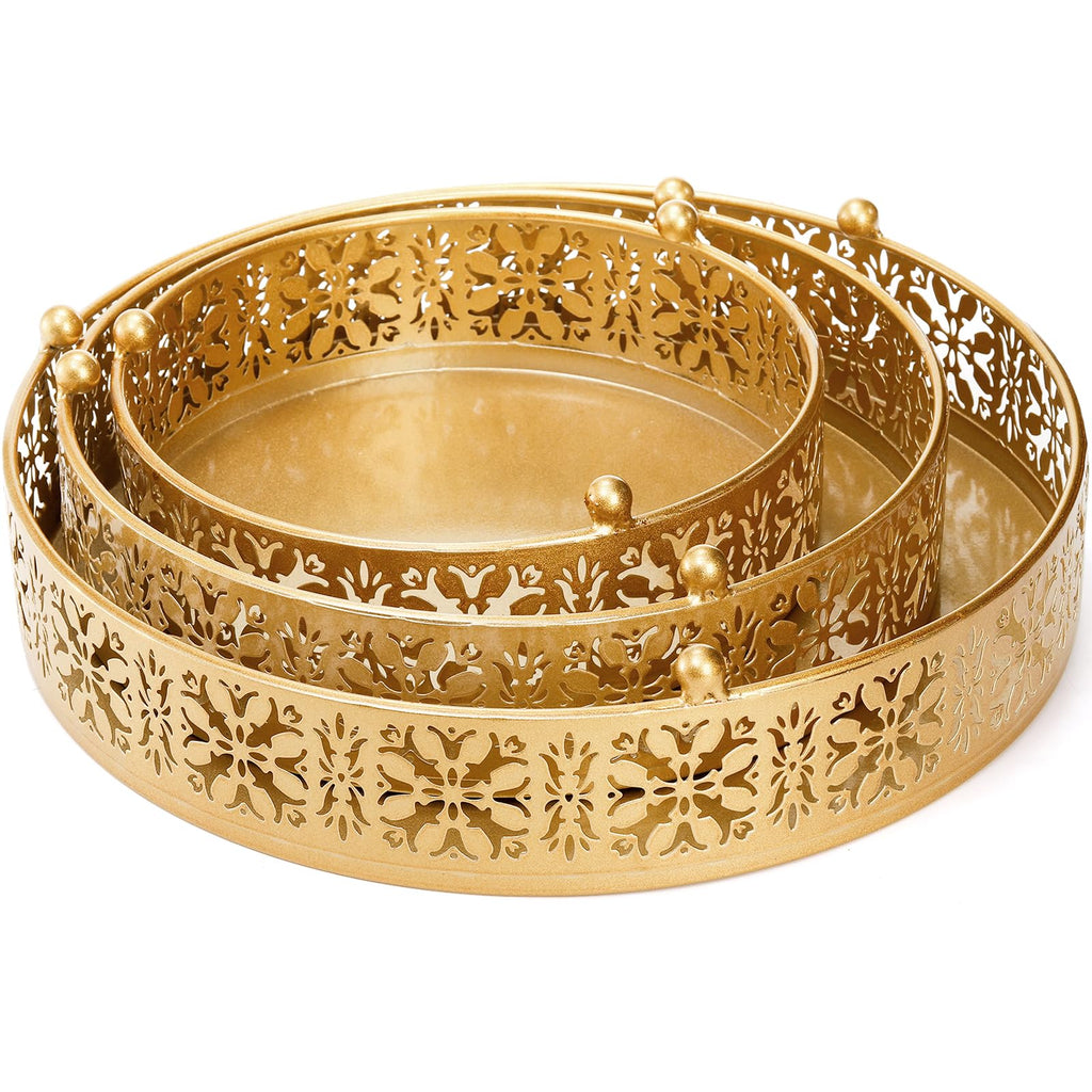 Coloch 3 Pack Golden Cake Stand Set, Round Metal Dessert Display Stand Decorative Cake Holder Cupcake Pastry Candy Display Plate for Wedding, Party, Birthday, Event