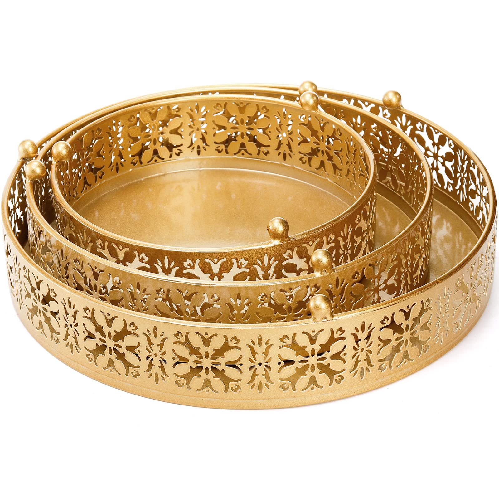 Coloch 3 Pack Golden Cake Stand Set, Round Metal Dessert Display Stand Decorative Cake Holder Cupcake Pastry Candy Display Plate for Wedding, Party, Birthday, Event