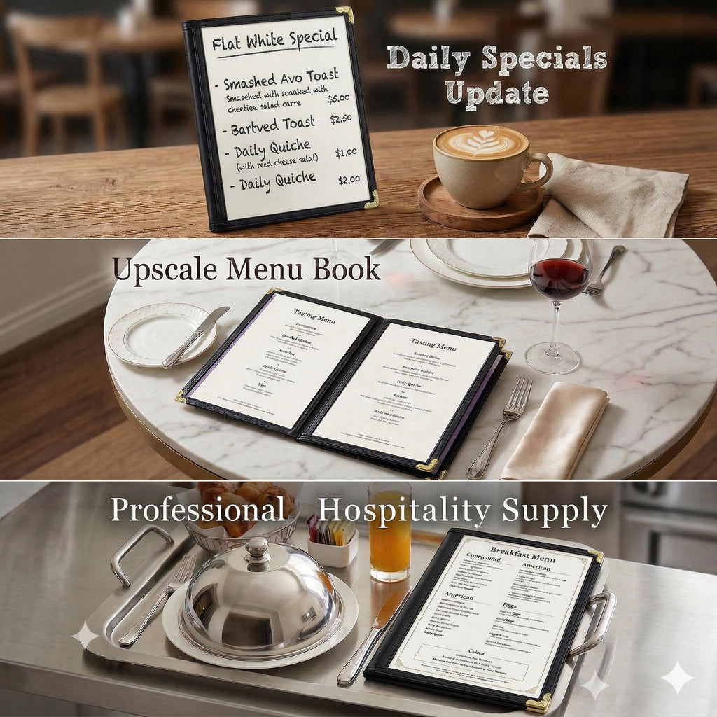 2PCS 8.5 x 11 Inch Menu Covers,4 Page 8 View Transparent Restaurant Menu Covers, Fits A4 Size Paper，Bar Cafe Restaurant Book Black Folder