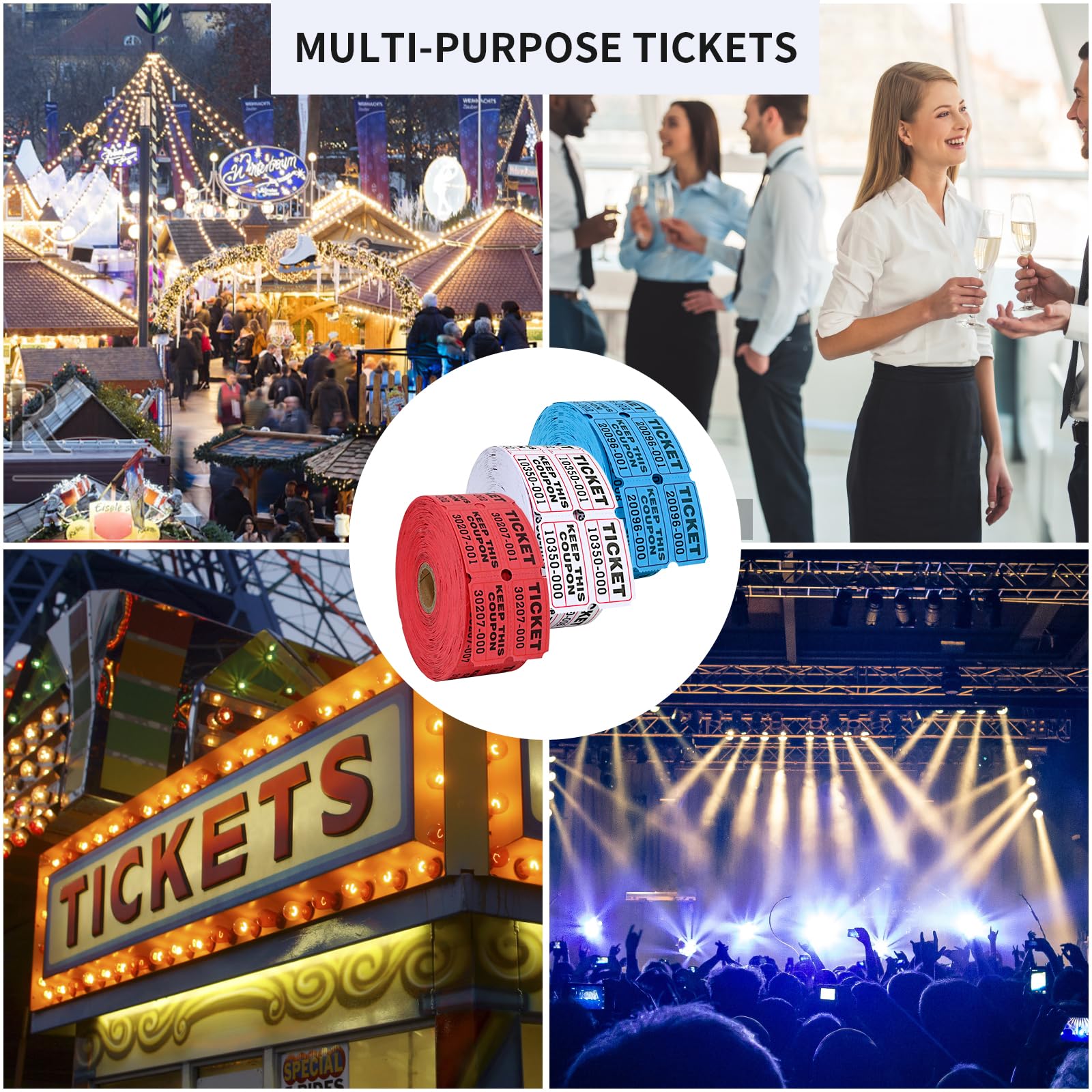 L LIKED Raffle Tickets with Consecutive Serial Numbers, 3 Rolls of 1000, 50/50 Raffle Tickets Double Roll for Events, Entry, Class Reward & Prizes (Red+Blue+White)