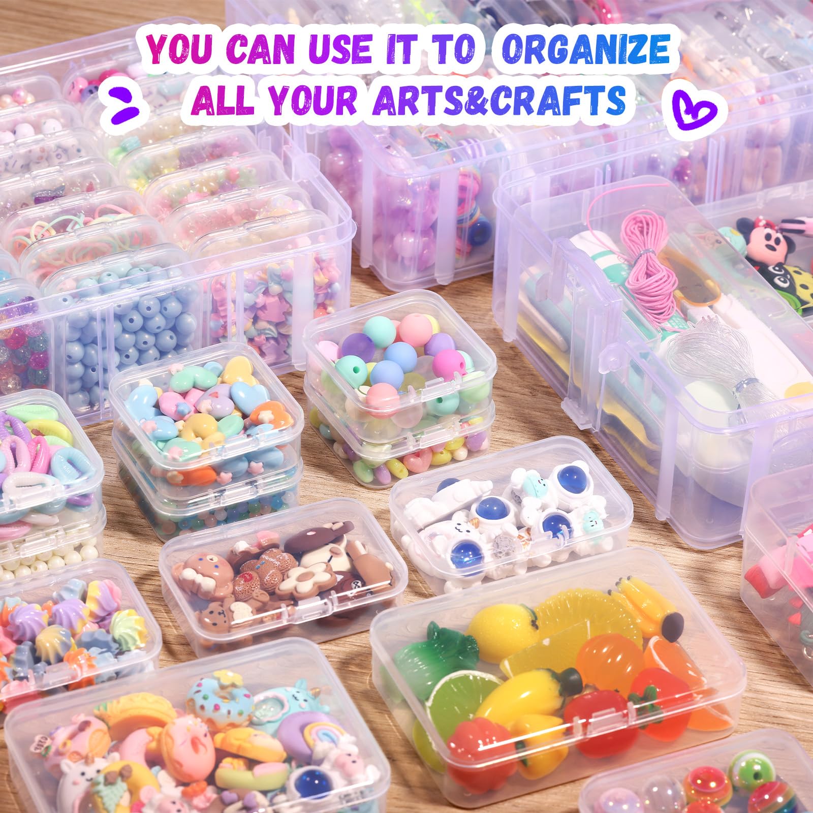 Funtopia 59 Pack Craft Storage Organizer, 3-Tier Stackable Clear Plastic Storage Box Set with 56 Pcs 4-Size Small Bead Organizers, Ideal for Crafts, Jewelry and Small Parts