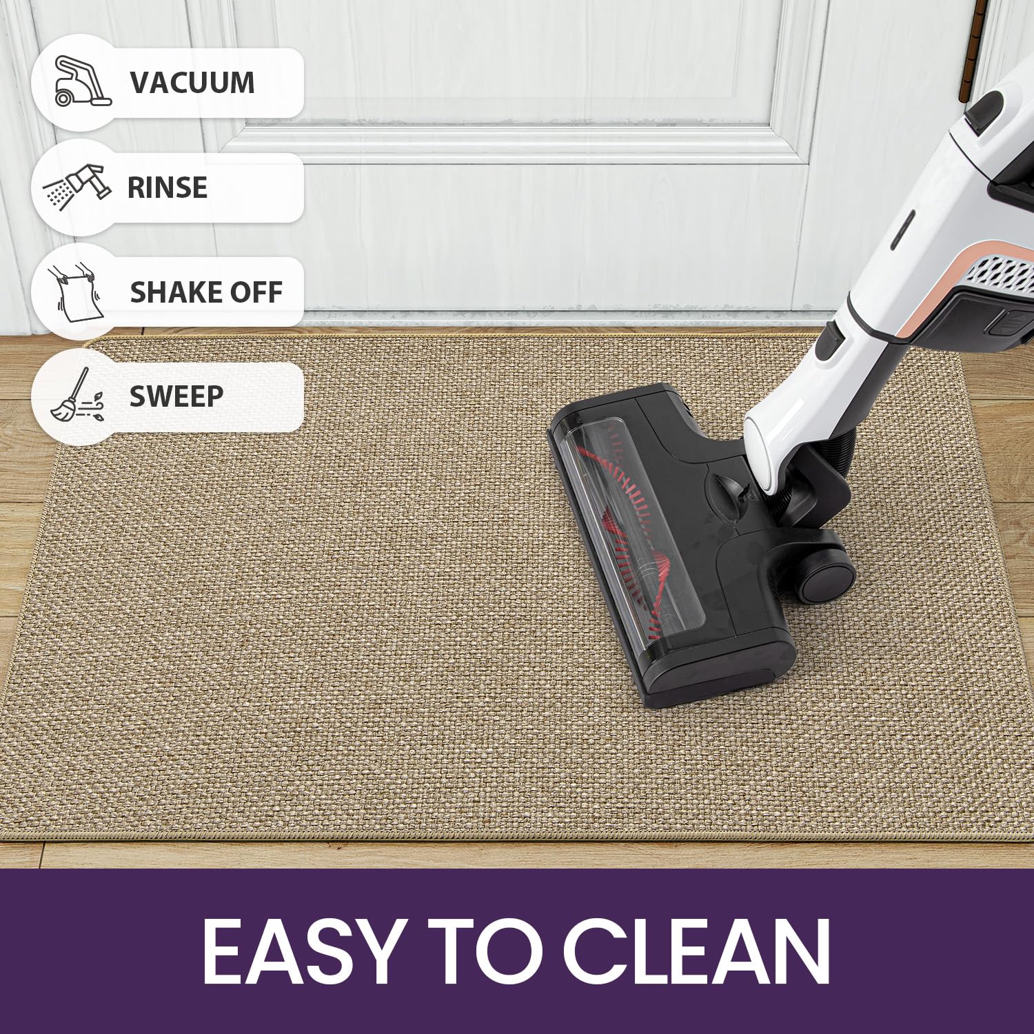 DEXI Door Mat Indoor Entrance, 17x29 Small Ultra Thin Front Entry Rug Floor Carpet, Washable Dirt Trapper Doormat with Non Slip Rubber Waterproof Back for Entryway, Beige