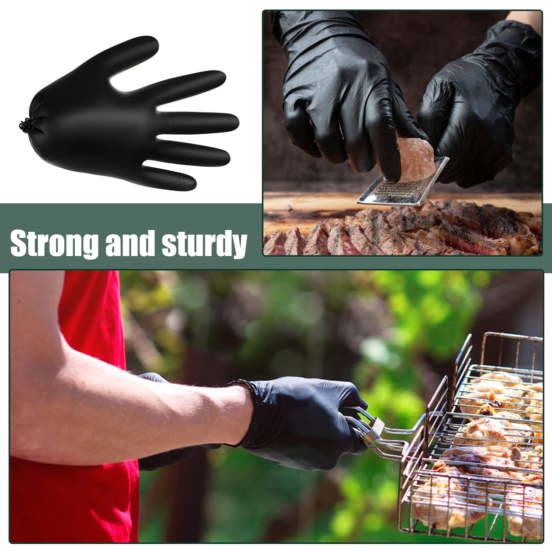 Flehomo BBQ Gloves Kit with 2 Pairs of Reusable Heat Resistant Grilling Gloves Liner and 100 Pieces Disposable Nitrile for Outdoor Cooking and Barbecue, Black, X-Large