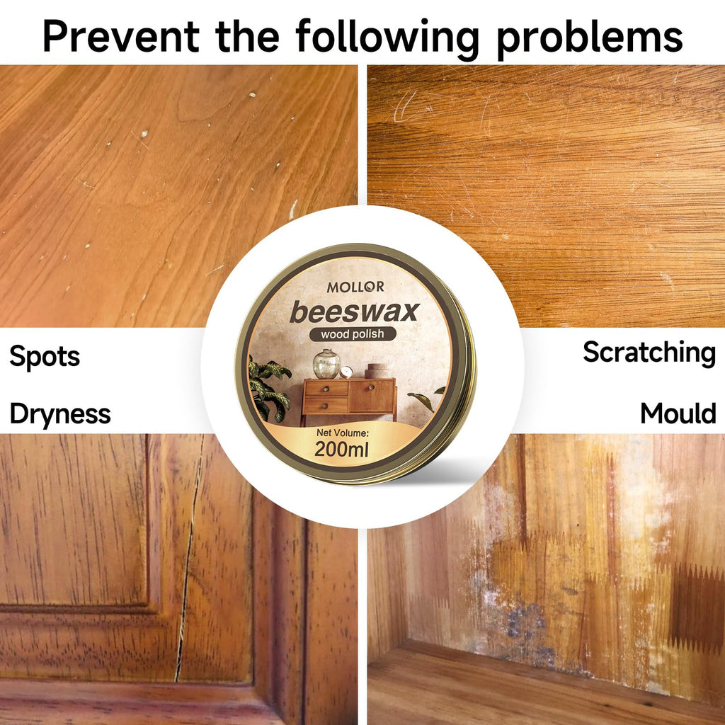 MOLLOR Beeswax Furniture Polish, Cabinet and Table Restorer, Natural Wood Conditioner, Multipurpose Beeswax for Wooden Tools, Protects for a Perfect Finish Bees Wax Polish (1 x 200g with 1 Sponge)