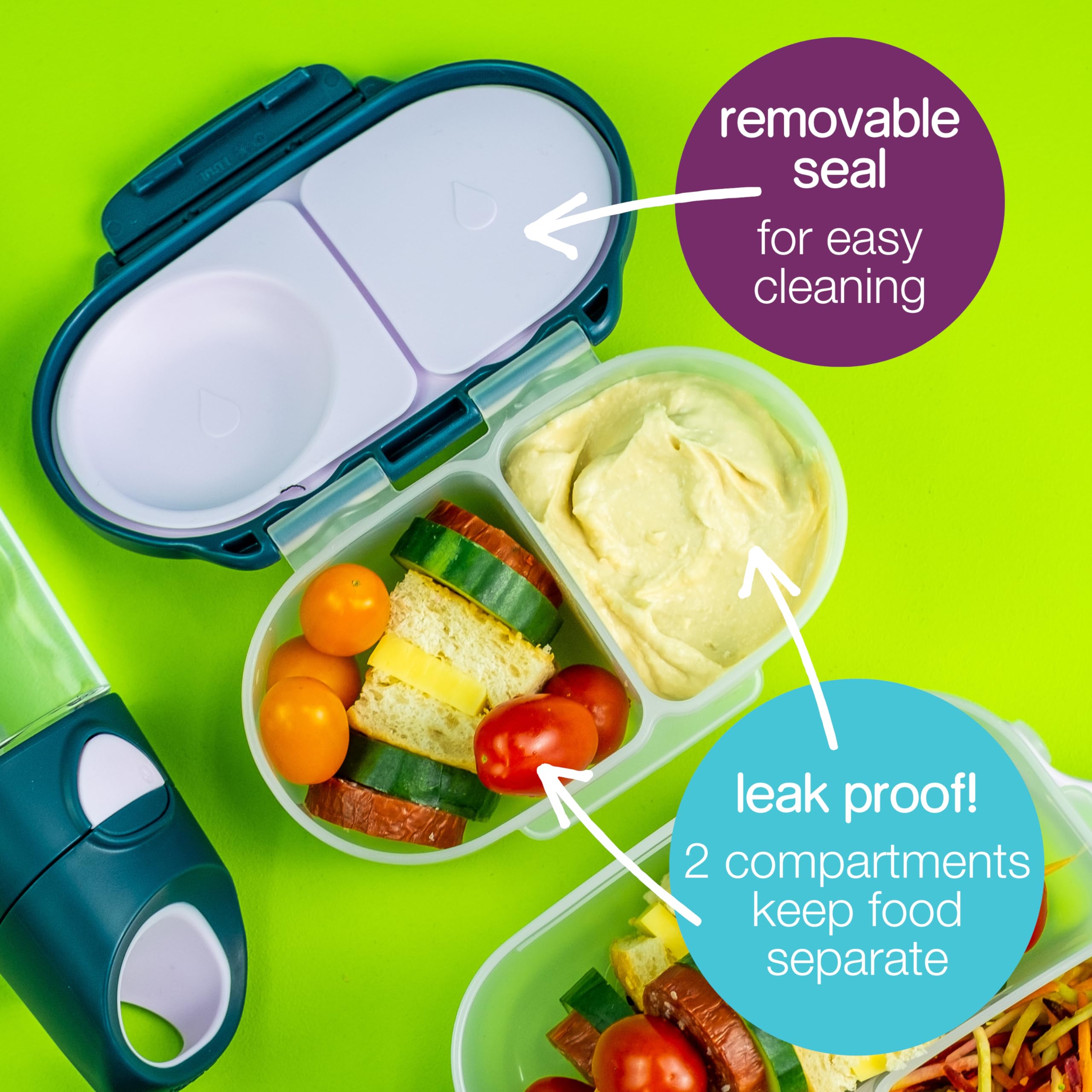 b.box Snack Box for Kids & Toddlers: 2 Compartment Snack Containers, Mini Bento Box, Lunch Box. Leak Proof, BPA Free, Dishwasher Safe. School Supplies. Ages 4 Months+ (Lemon Twist, 12oz Capacity)