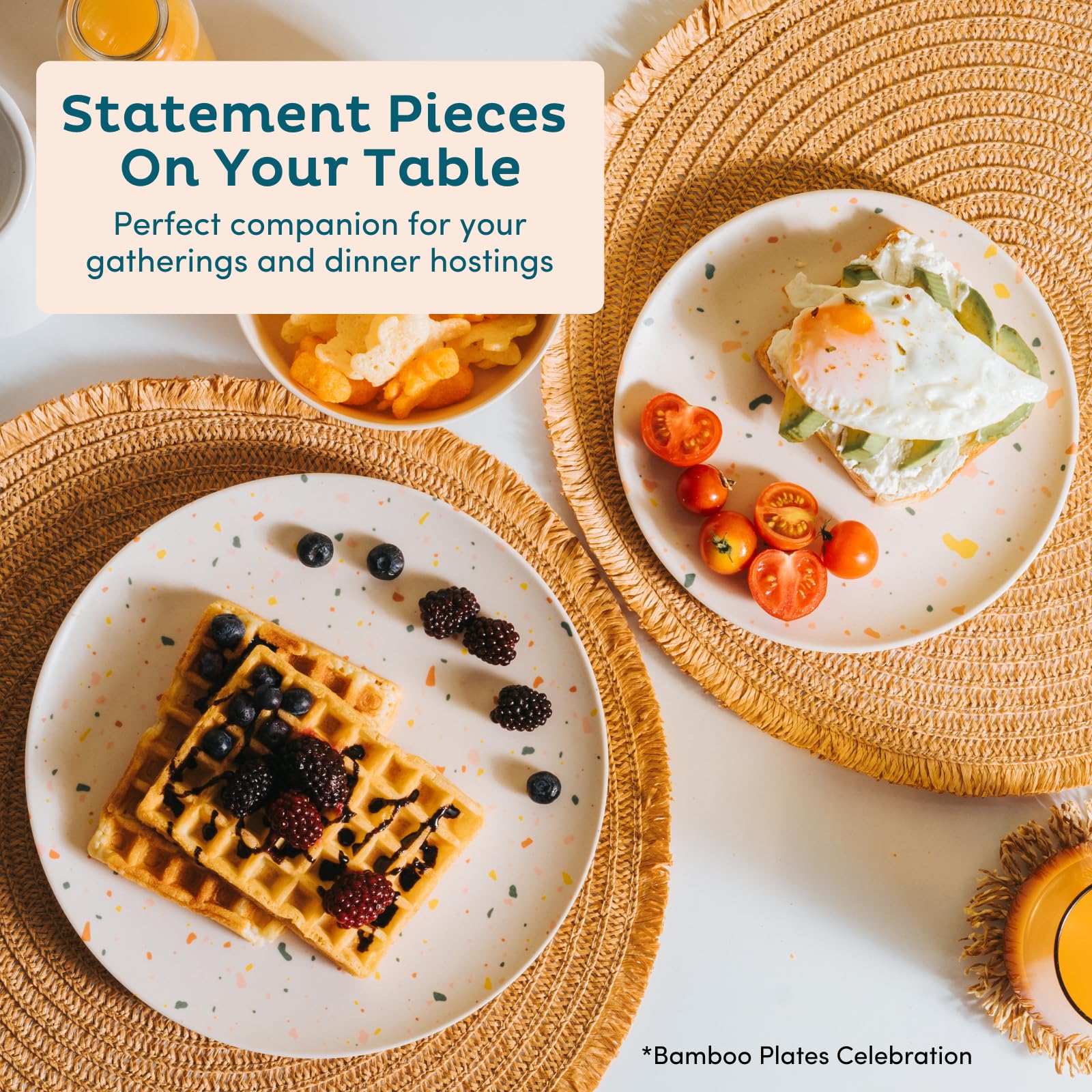 Nook Theory 4 Pack Reusable Bamboo Plates - Non-Toxic Toddler and Kids Plate, Dishwasher Safe, Not Microwavable Dinnerware (Catdog 8")