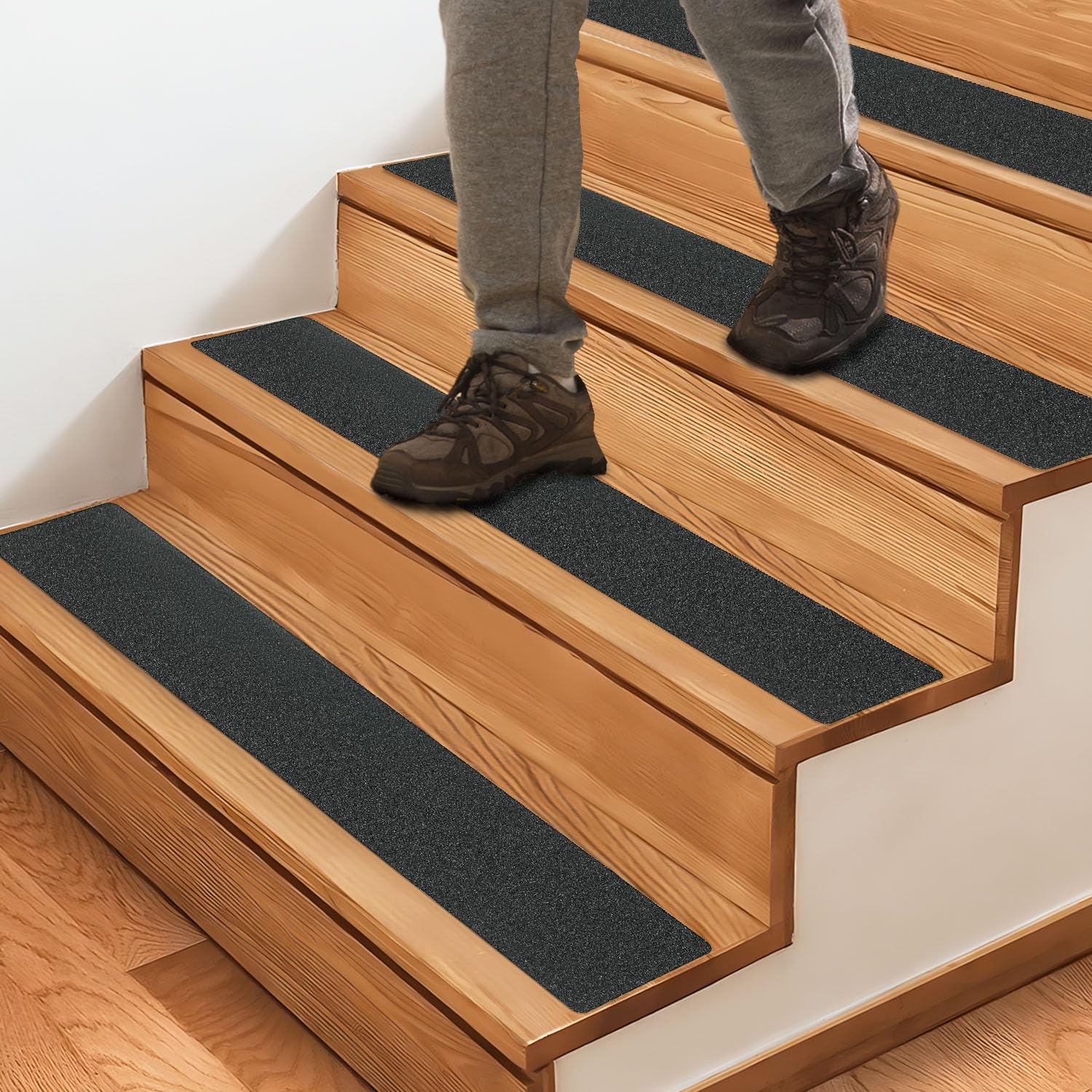 CHUANGSEED 12-Pack Non-Slip Stair Traction Tape 4''x30'' Black Anti Slip Tape 80 Grit Outdoor Treads Grip Tape- Waterproof Heavy Duty Anti Skid Strips for Steps,Deck,Staircase