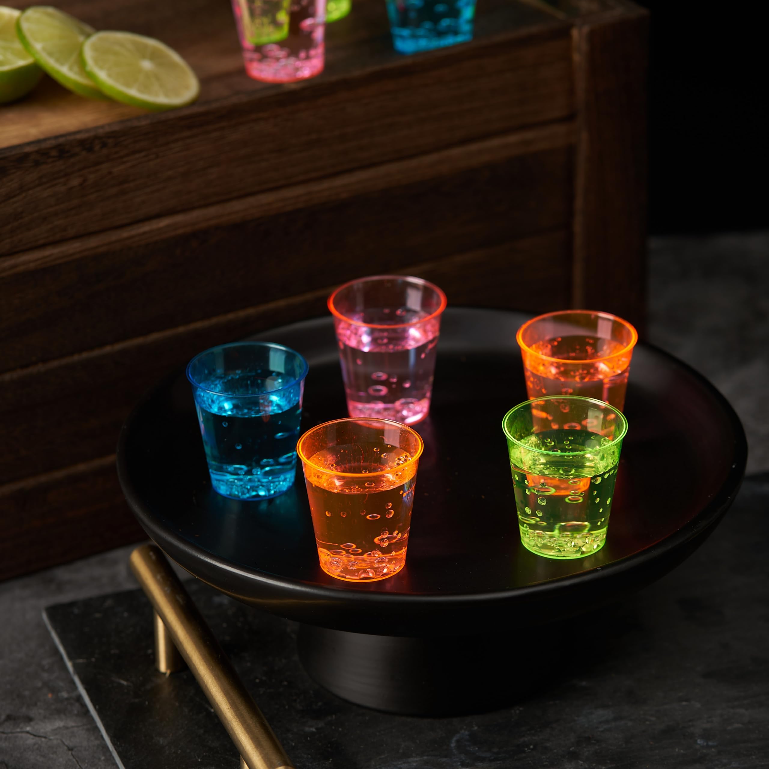 MATANA 300 Plastic Shot Glasses, Neon (30ml / 1oz) - Reusable - Shot Glasses Plastic, Shot Glass, Jelly Shots, Sample Tasting Cups - Shot Cups for Parties, Birthdays, Weddings, Stag, Hen Parties