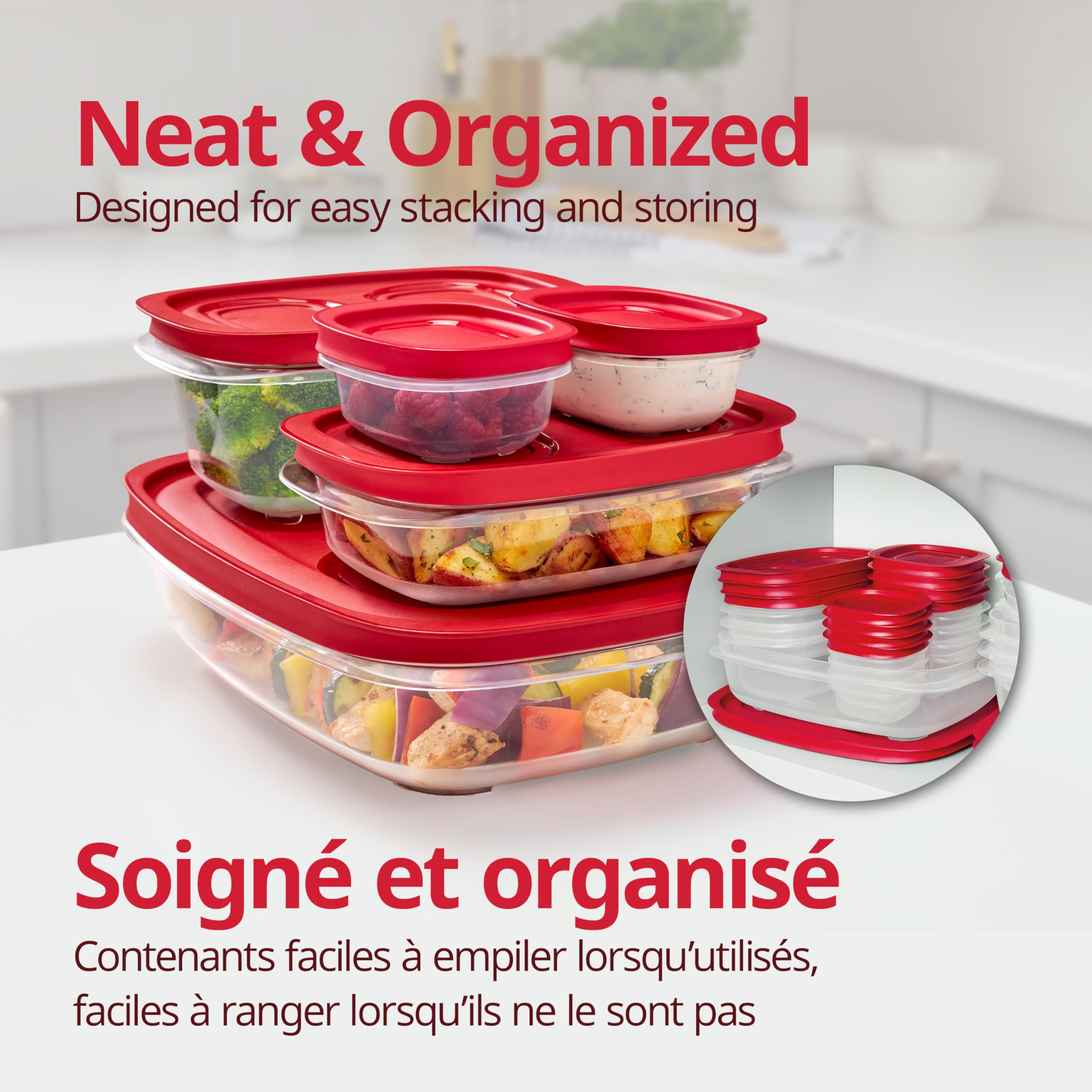 Rubbermaid EasyStore Square and Round Food Storage Containers with Lids, 14-Piece Set