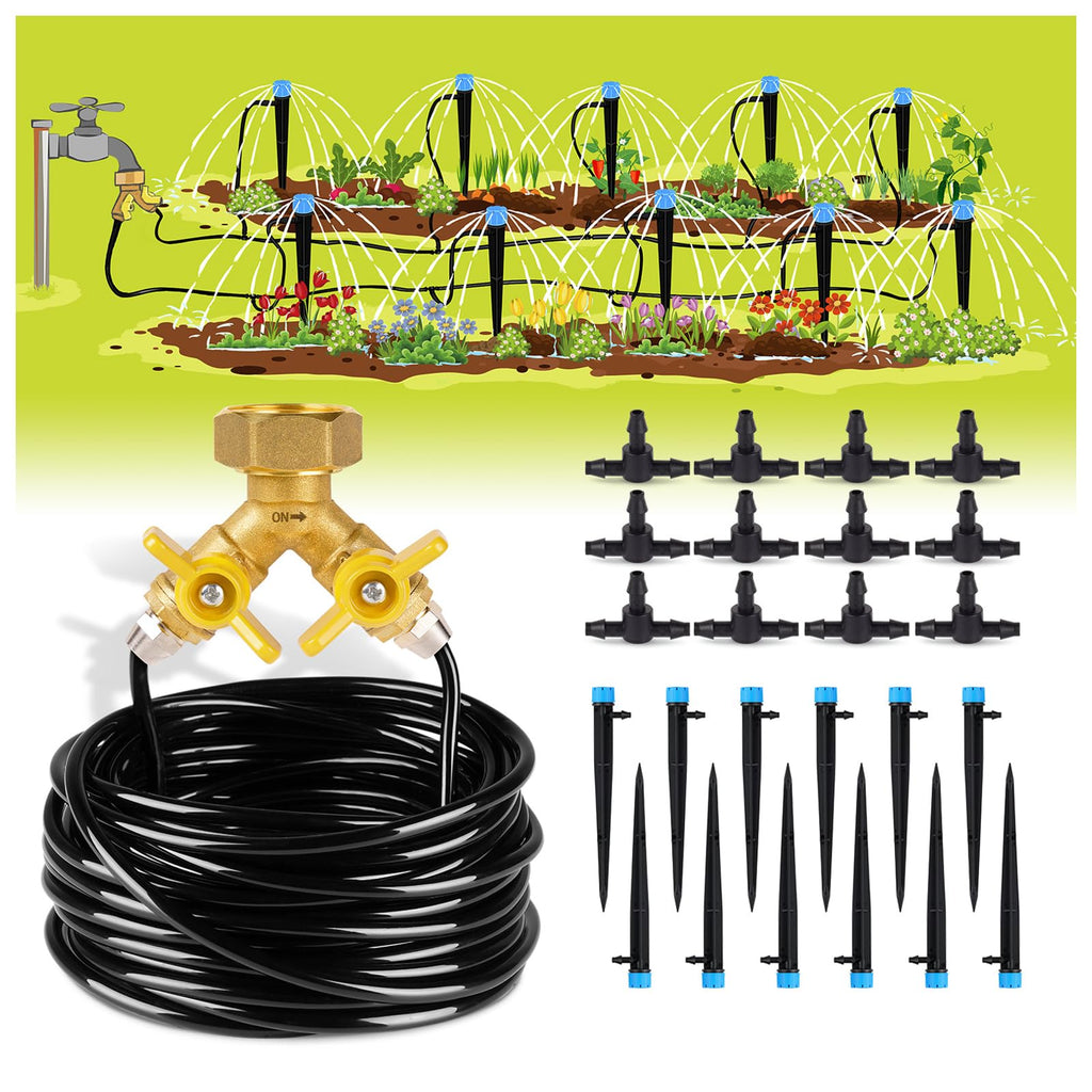 HIRALIY 49.2FT Drip Irrigation Kit, Garden Watering System, Blank Tubing DIY Automatic Irrigation Equipment Set for Outdoor Plants, Micro Drip Irrigation Kit for Greenhouse Flower, Bed Patio, Lawn