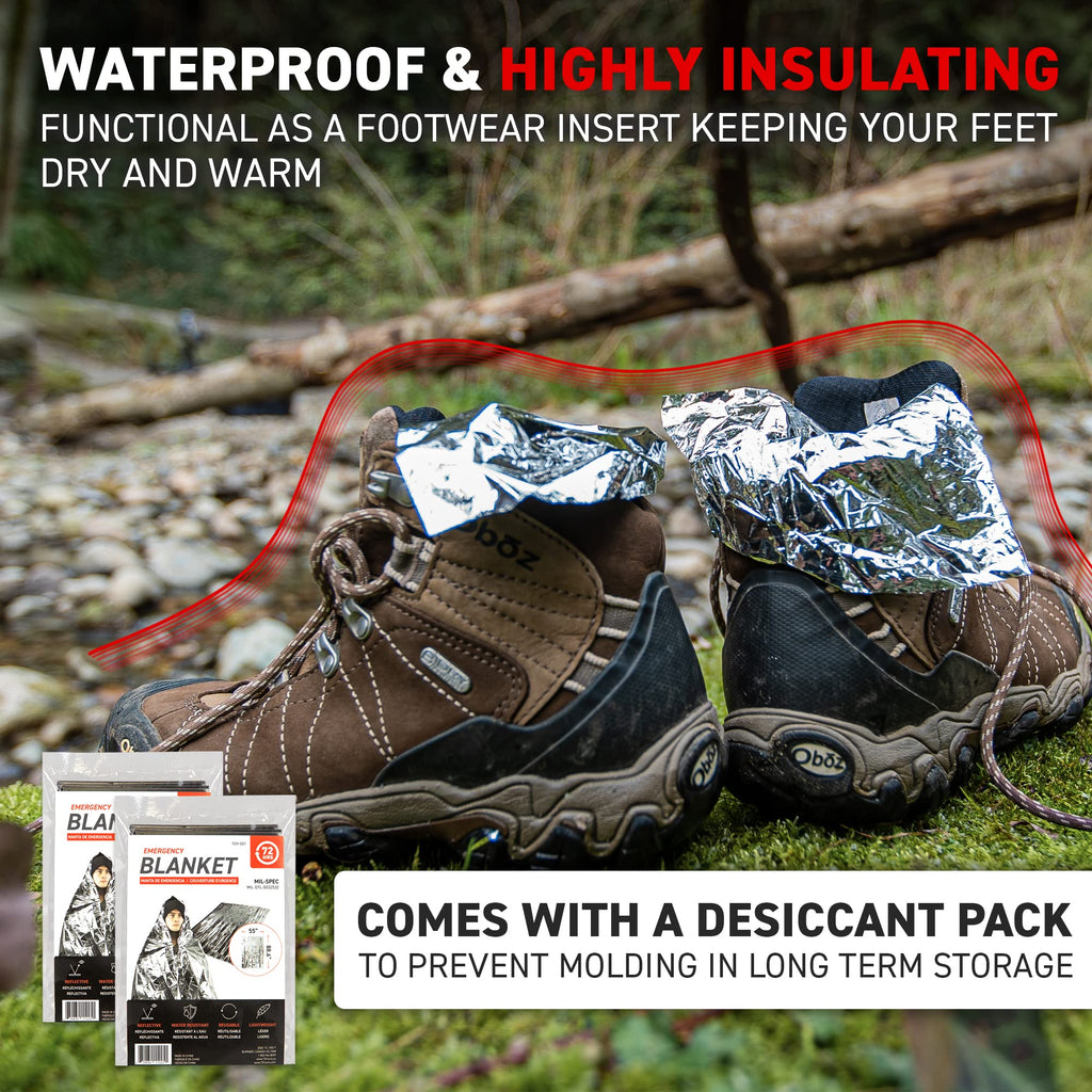 72 HRS (Pack of 4) MIL-SPEC 137 × 224 cm Emergency Blanket-Mylar Blanket, Thermal Blanket Emergency, Waterproof, Retains 90% Body Heat for Winter Camping, Hiking, First Aid, Extreme Weather