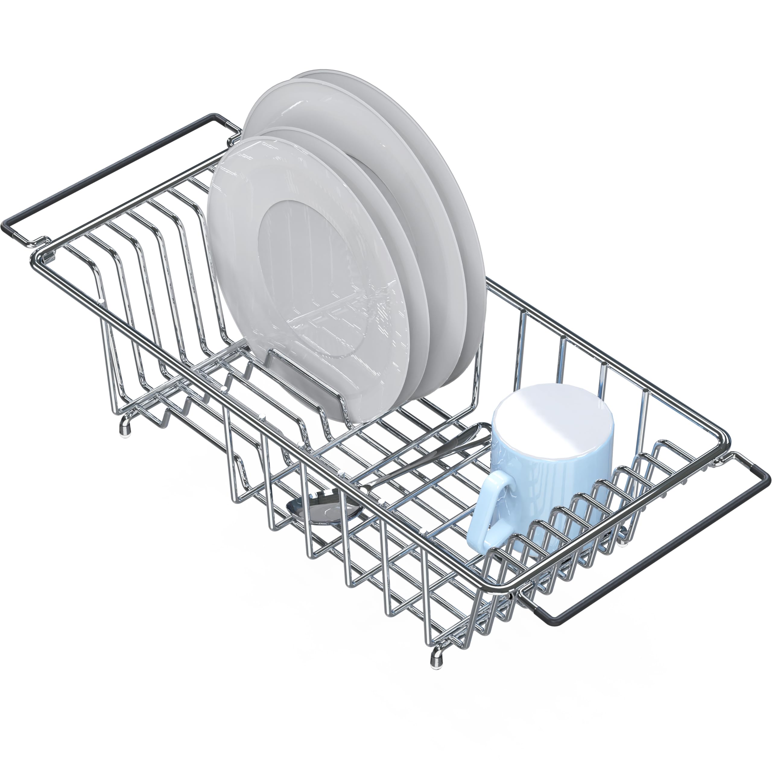 Simple Houseware Over Sink Dish Rack and Drainer, Countertop Drying Organizer for Kitchen, Chrome