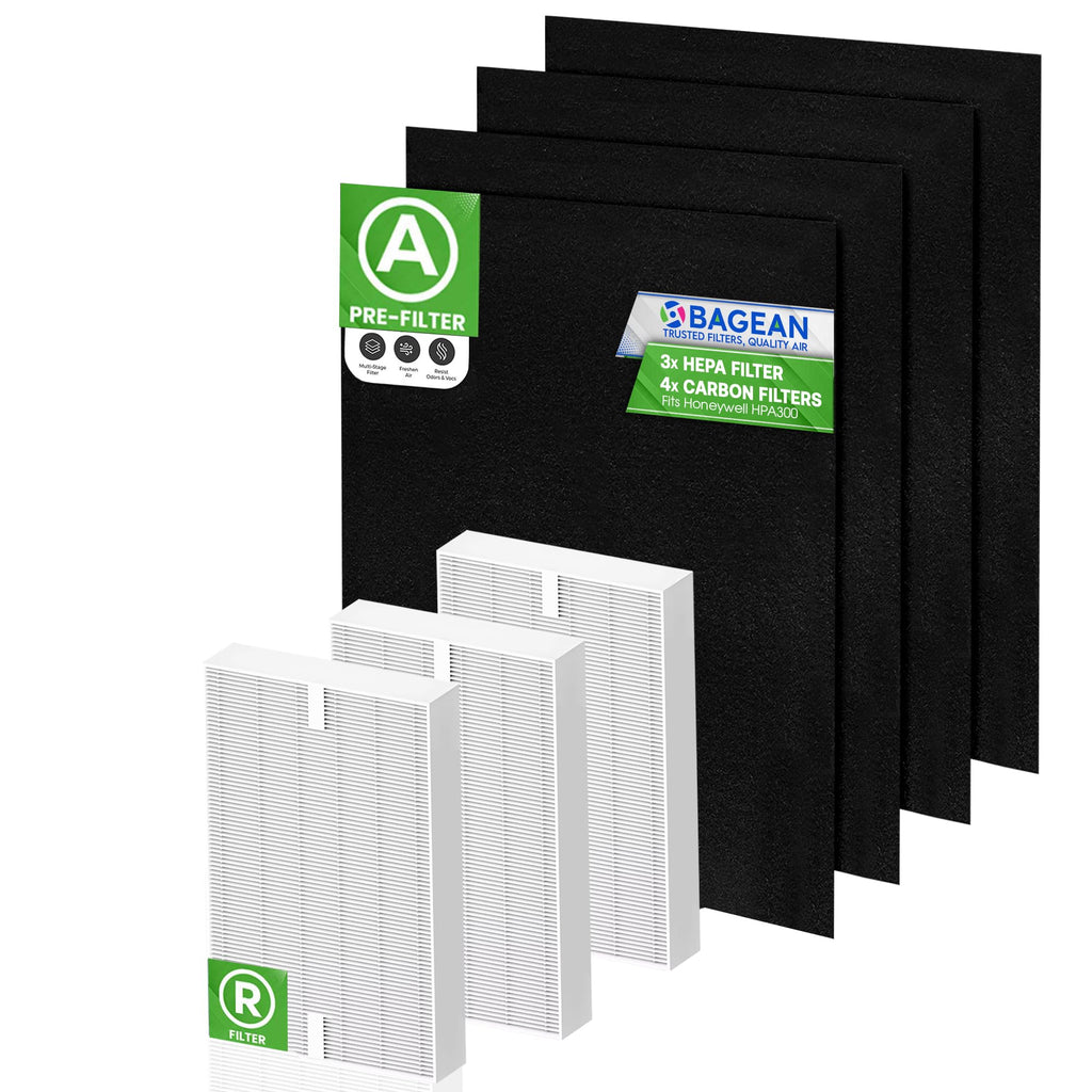 Bagean HPA300 Filter R Compatible with Honeywell Air Purifier Filter Replacement - HRF R3 A Fits HPA5300B - H13 True HEPA with Carbon Filters 99.98% Particles & Purifies Air (3 HEPA + 6 Carbon)