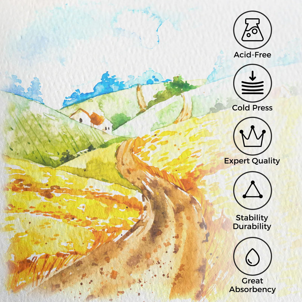 Funto Watercolor Journal, Square, Dual-Sided Cold-Pressed Paper, 5.5" x 5.5", Portable 2-Pack, 48 Pages Each, Elastic Band, 110 lb/230gsm, Art Supplies for Mixed Media