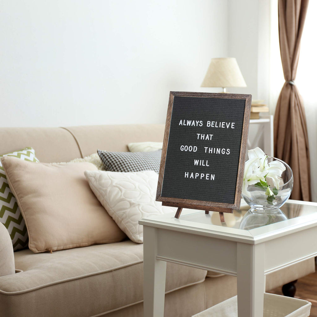 Felt Letter Board with Rustic Vintage Frame and Stand 12x16 inch, Grey Changeable Letter and Message Board Includes 792 Letters, Numbers and Symbols, Hook to Hang, 2 Canvas Bags