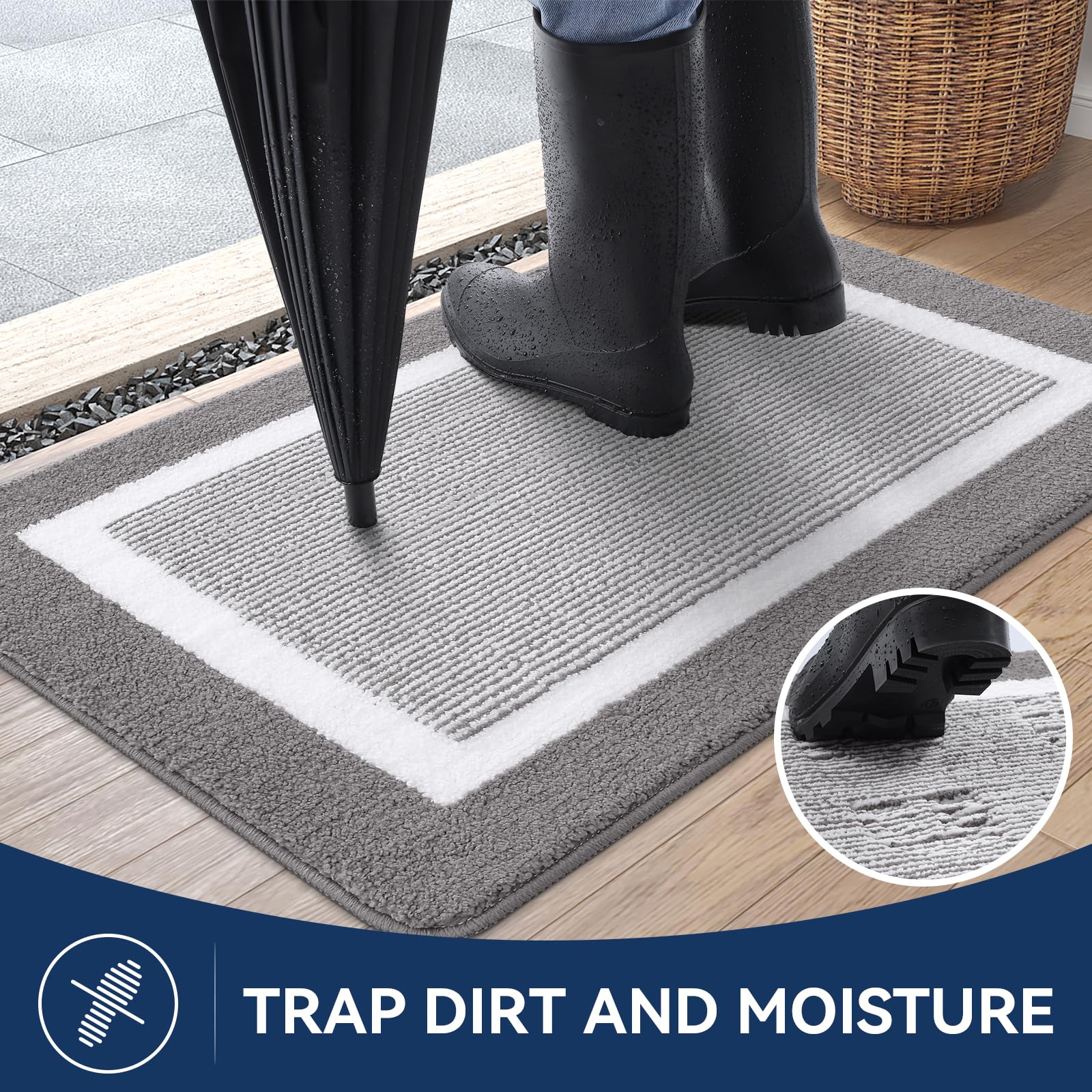 Kitinjoy Indoor Door Mat, Non-Slip Absorbent Mud Trapper Front Door Mats,Washable Durable Door Mats Indoor, Low-Profile Entryway Mat Entrance Mat Indoor, 30"x20",Grey