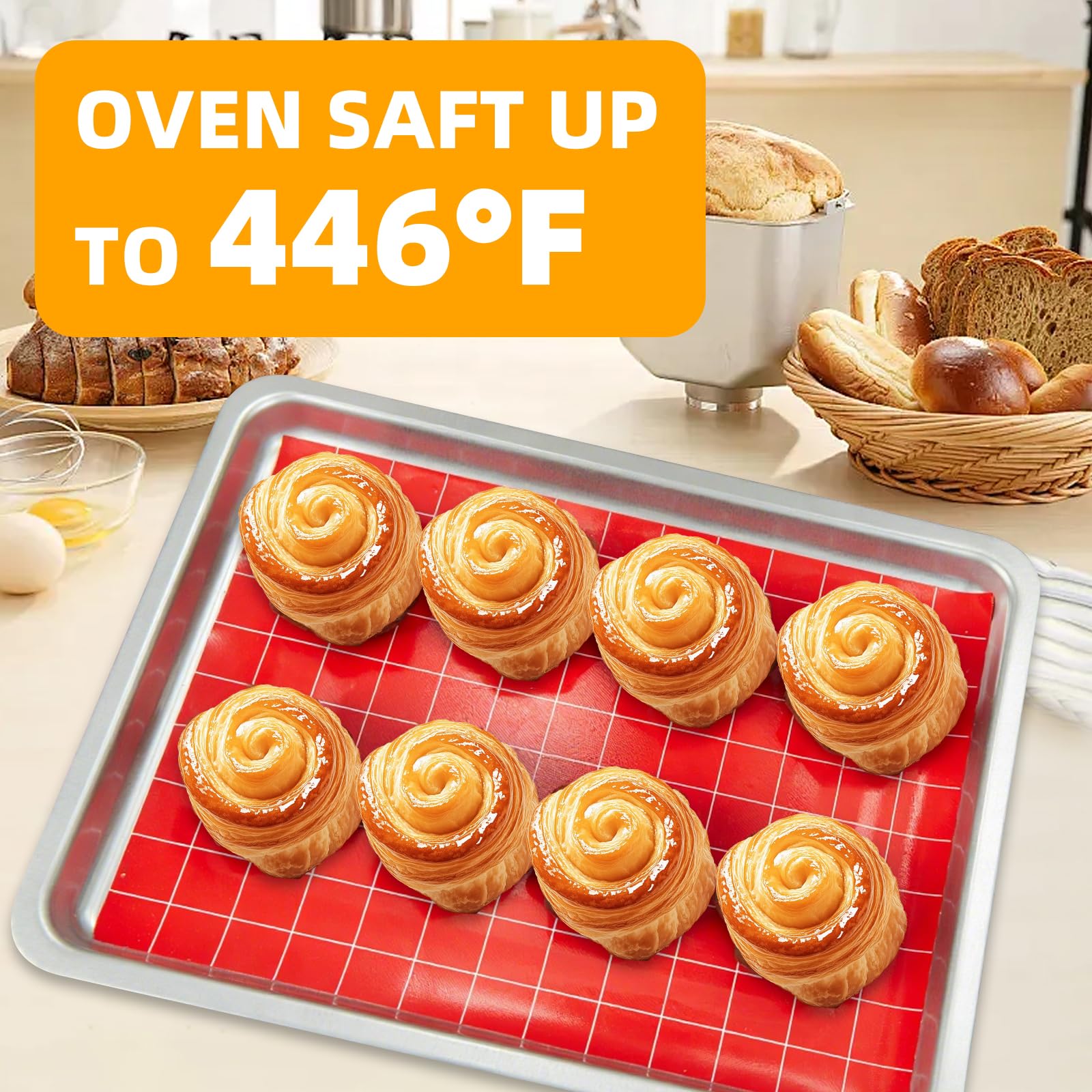 EuChoiz Silicone Baking Mat Roll 16IN*5FT, Non-Slip, Non-Stick, Reusable, Free Cutting, Oven Liner, Counter Mat, Freeze Dryer Mat, Red