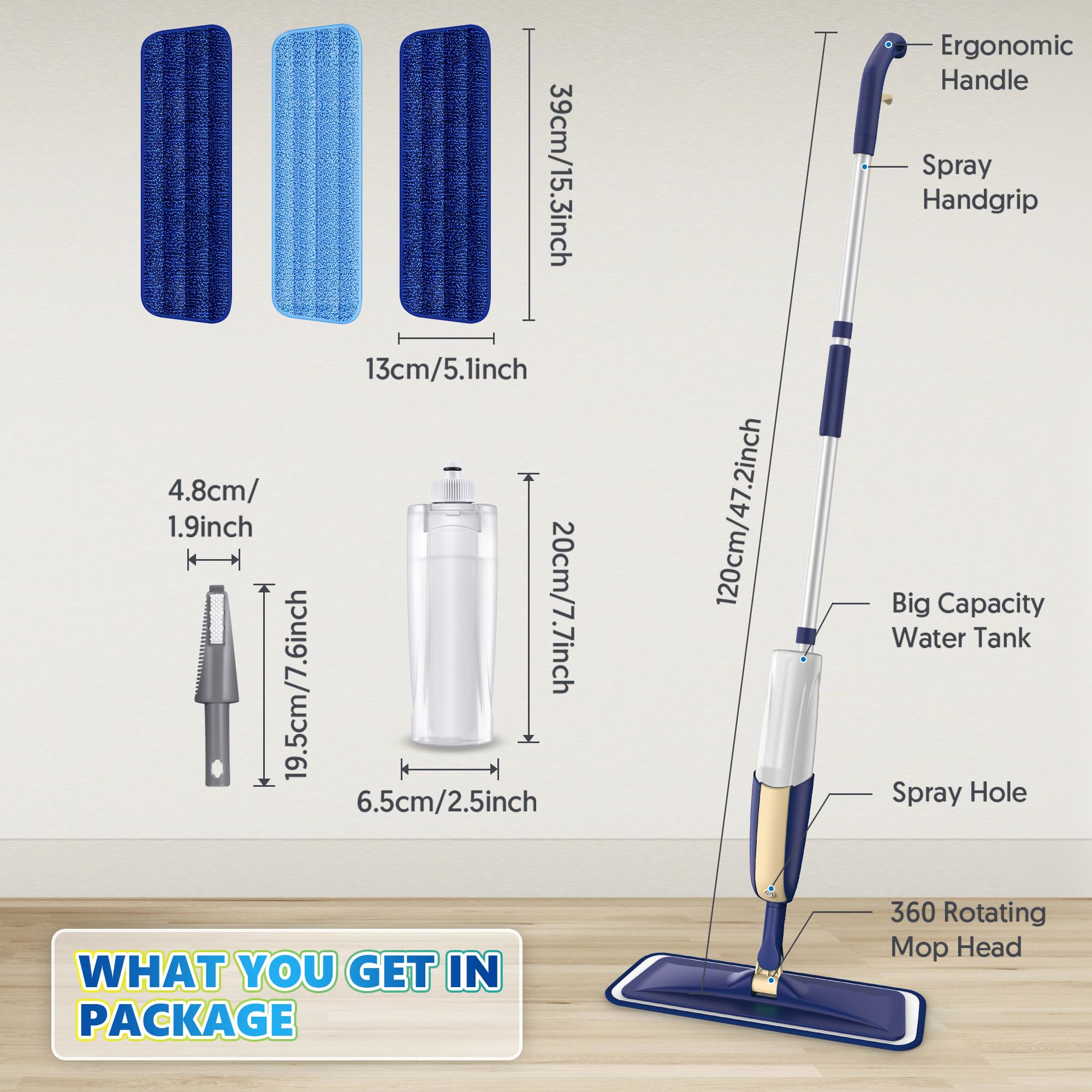 Spray Mops for Hardwood Floor Cleaning: MEXERRIS Wet Mops Dry Dust Mop with 3 Washable Pads for Swiffer Powermop - Flat Mop Home Commercial Mops for Wood Laminate Tile Vinyl Cement Concrete