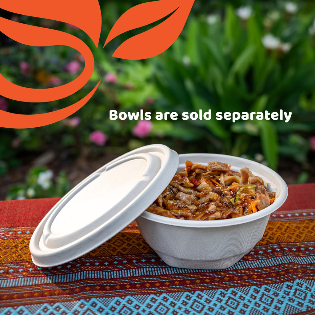 Compostable Pulp Lids for 20 oz & 25 oz Bagasse Bowls – Biodegradable Sugarcane Fiber | Eco-Friendly, PFAS-Free, Heavy-Duty Disposable Food Container Lids for Hot & Cold Takeout