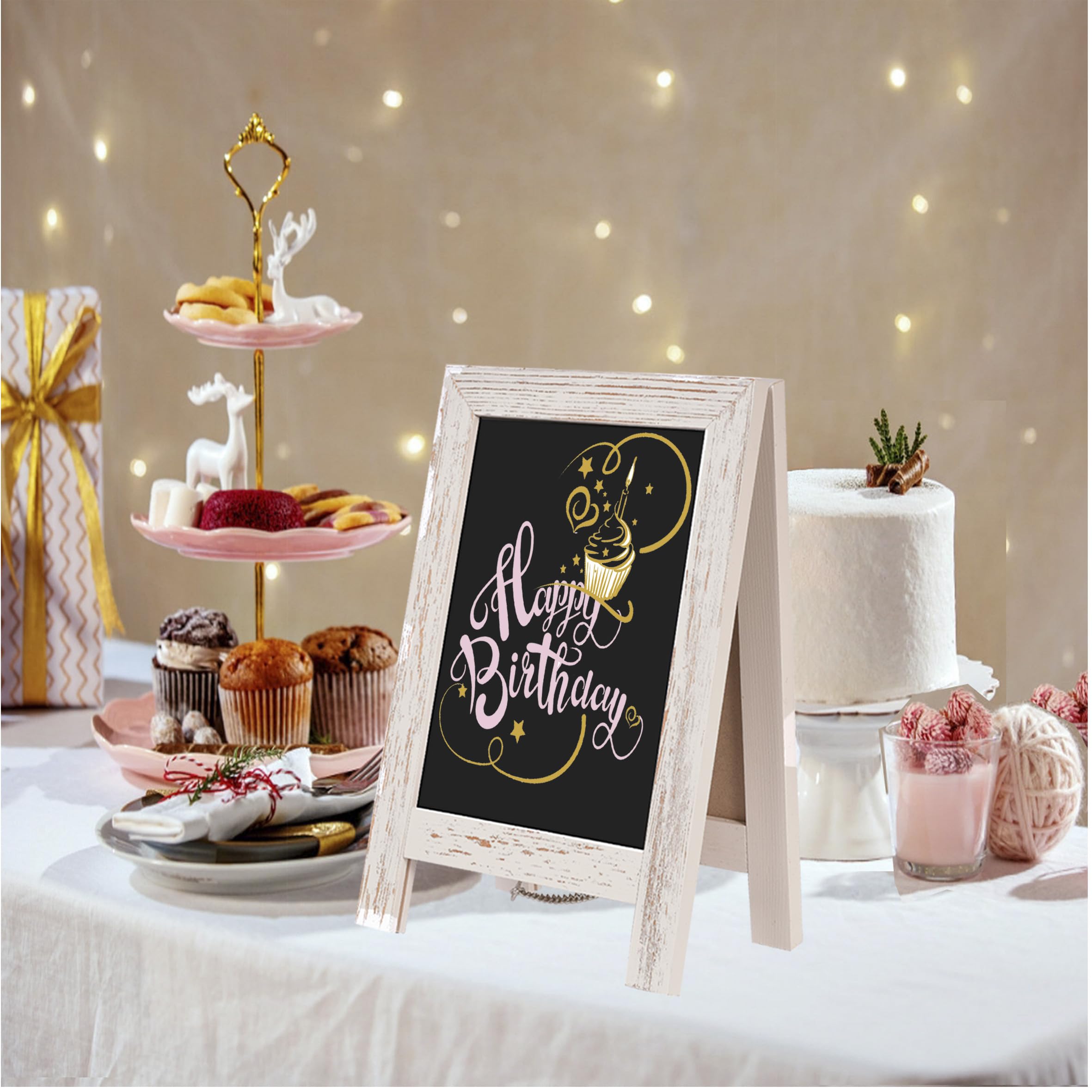 Maribol Rustic Reversible Chalkboard, Countertop Chalkboard Easel, Magnetic A-Frame Small Chalkboard Sign for Food, Restaurants, Business or Weddings and Home Decor (8.6 x 12.6 Inches) A-Frame-WH